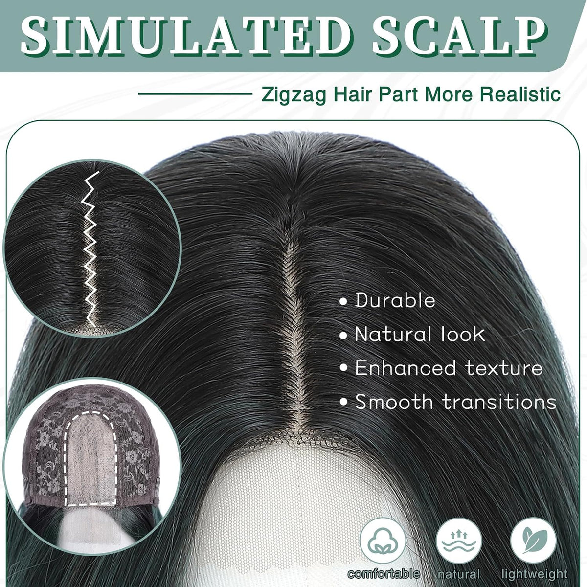 MORICA Ombre Dark Green Wigs for Women, 18 Inch Wavy Middle Part Wig