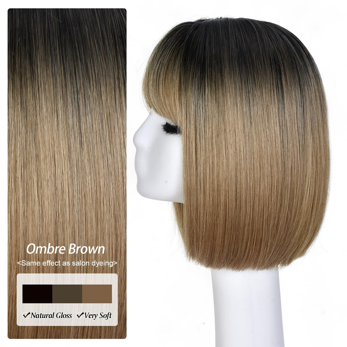Hightlight Brown Bob Wig With Bangs Short Bob Wigs for Women Girl