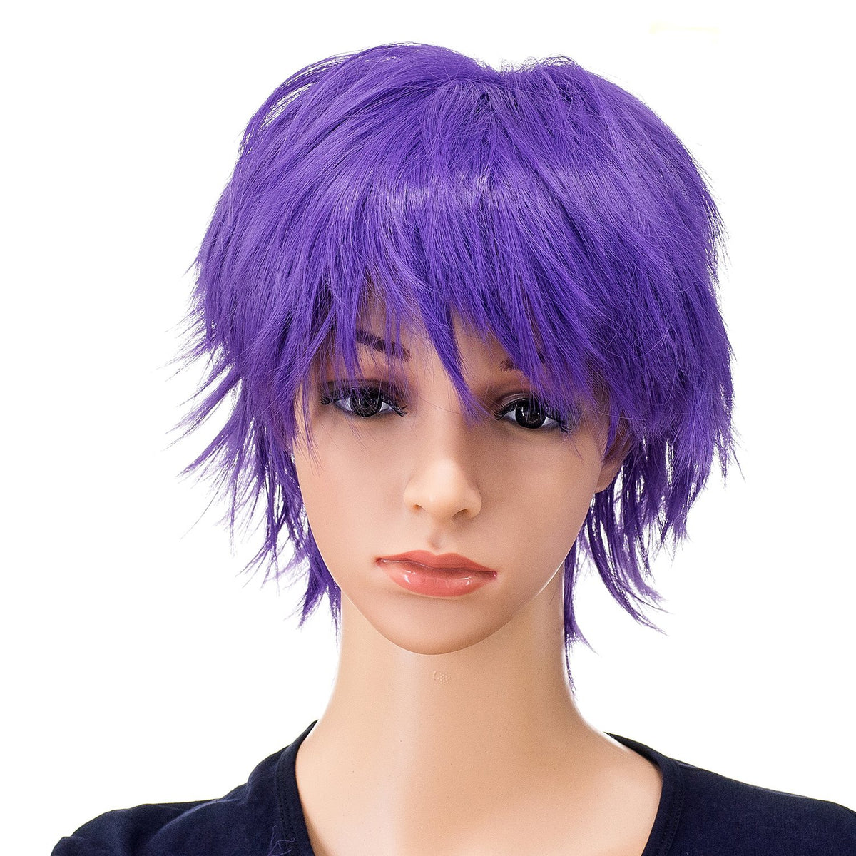 SWACC Unisex Fashion Spiky Layered Short Anime Cosplay Wig for Men and Women (1B-Off Black)