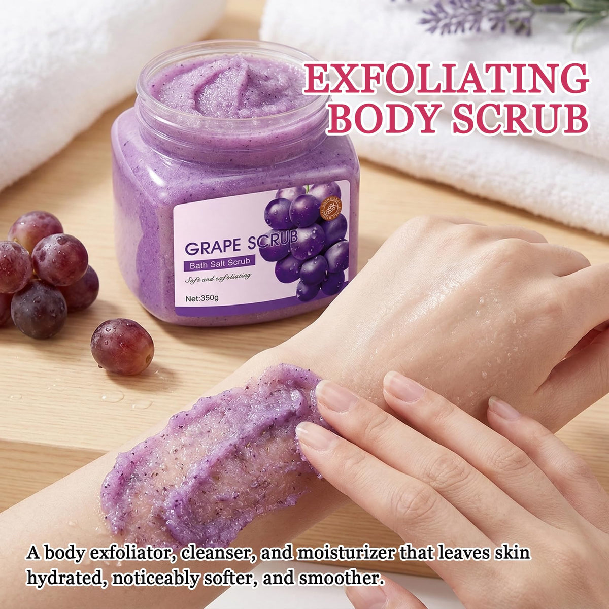 Cherry Body Exfoliator, Deep Cleaning Exfoliating Body Scrub, Moisturizing Nourishing Salt Rose Body Scrub, 350 g