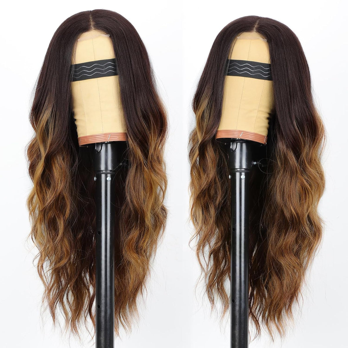 AISI HAIR Black Wig for Women, Long Wavy Lace Hairline Synthetic Wig 26Inch