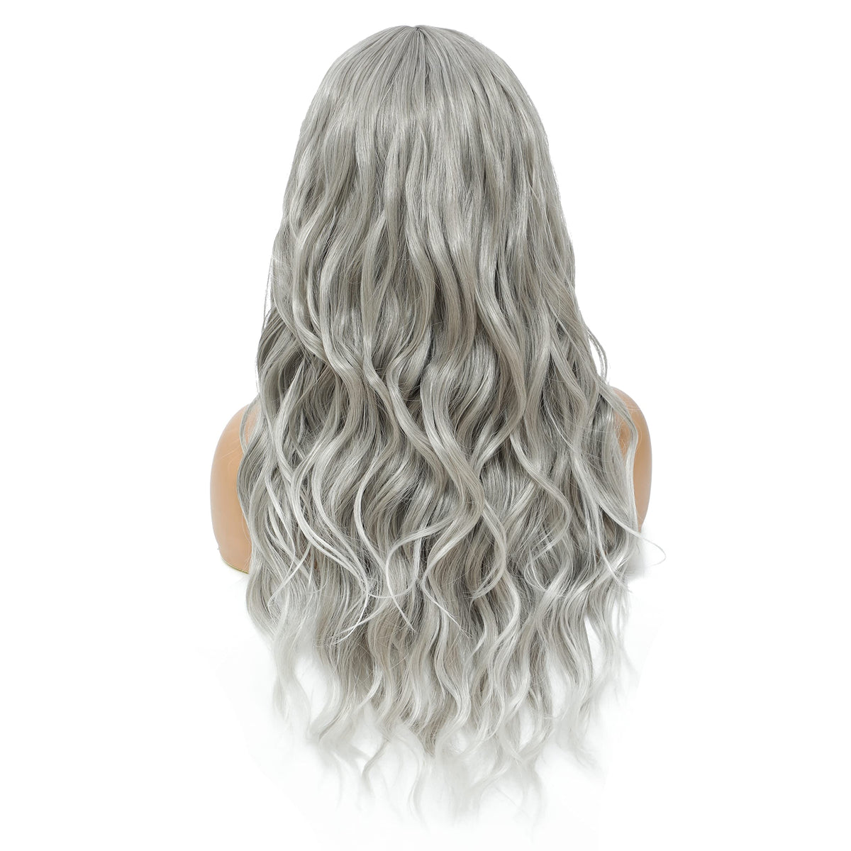 SWACC Long Curly Wavy Wig with Bangs Synthetic Hair Wig for Women with Wig Cap (Pink Ombre)