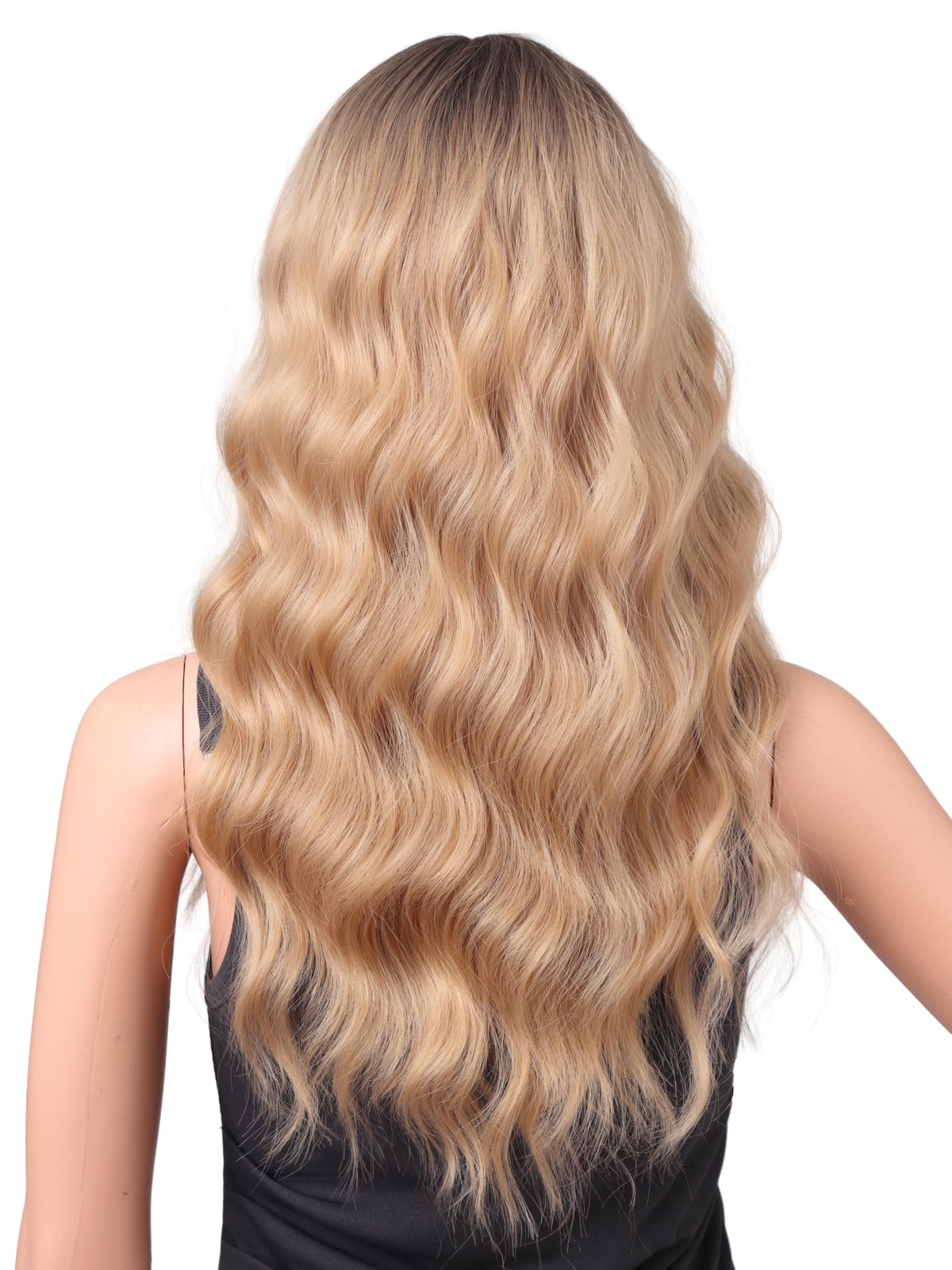 18 Inch Wavy Wig with Bangs – Black With Brown Highlights Heat Resistant Synthetic Hair, Soft Silky & Natural Looking for Women