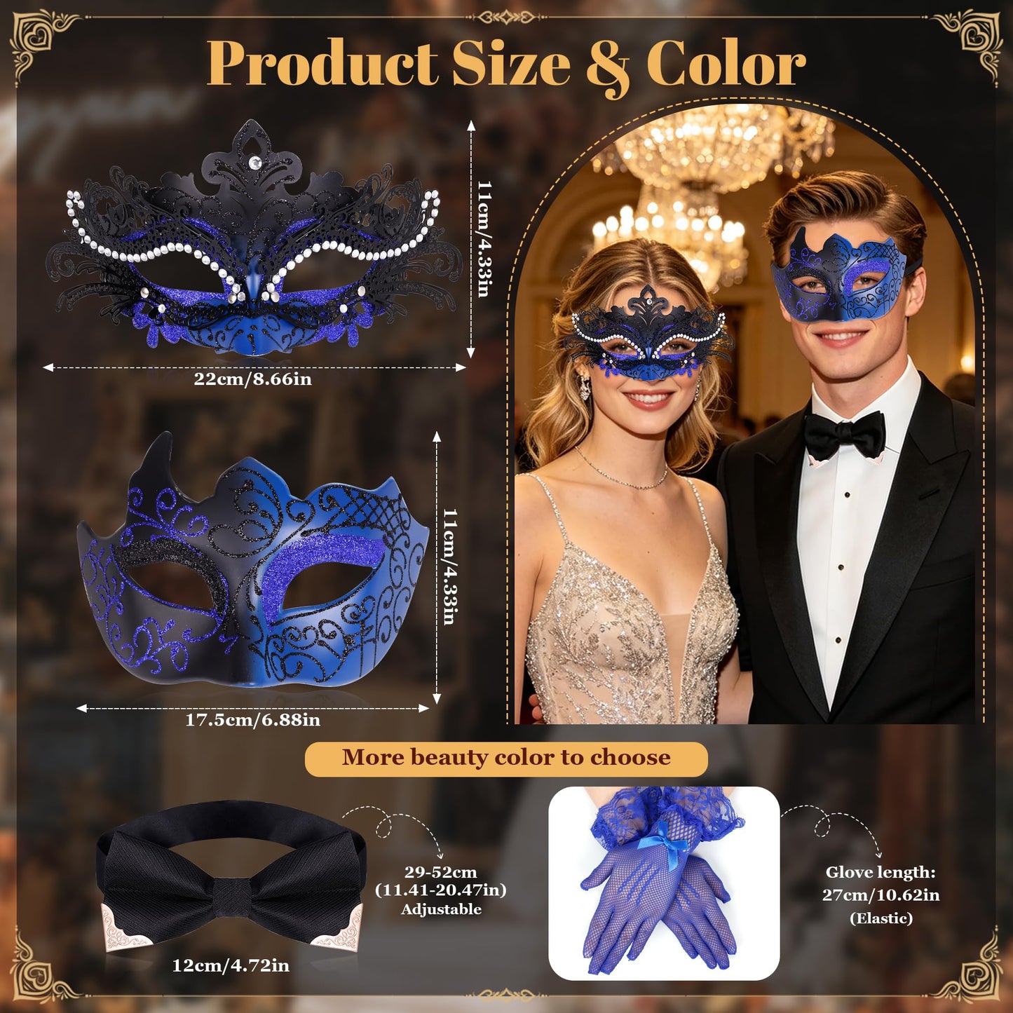 Masquerade Mask for Women Couples Metal Venetian Party Mask Mardi Gras Venetian Mask Evening Mask Halloween Accessory