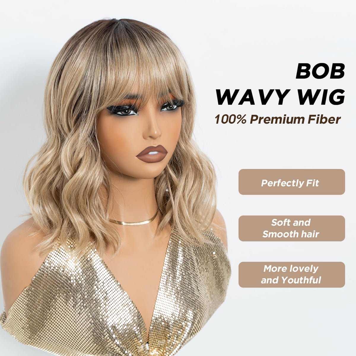 NOBLE Blue Wig with Bangs 12 Inches Short Bob Curly Wig Blue Wigs for Women Colorful Wavy Bob Wigs with Air Bangs Heat Resistant Synthetic Silver Blue Halloween Wigs for Cosplay Party