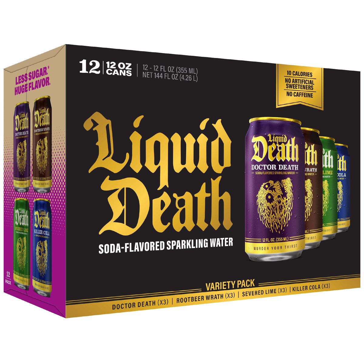 Liquid Death Soda-Flavored Sparkling Water - Cherry Obituary, Less Sugar*, Huge Flavor, No Caffeine, No Artificial Sweeteners, 12 Fl Oz (Pack of 12)