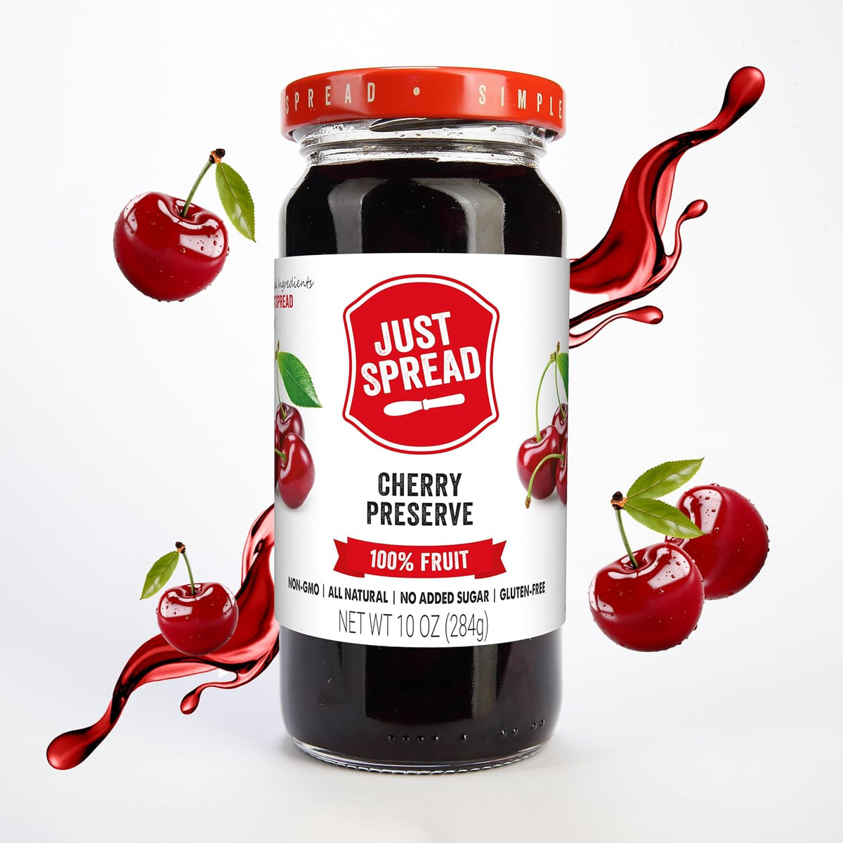 Just Spread 100% Fruit Preserve, Cherry, 10 oz Jar