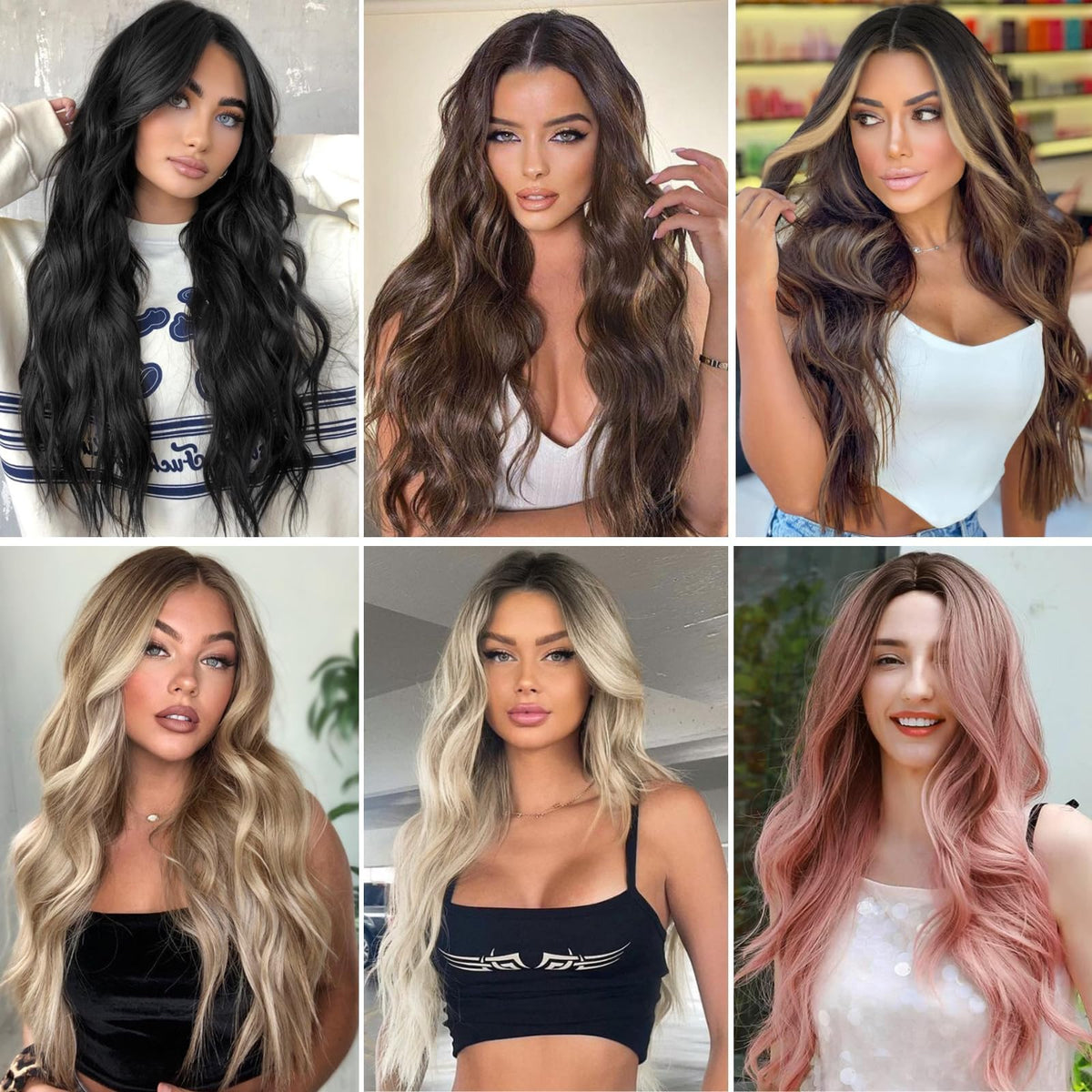 NAYOO Ice Blue Wig for Women, 26 Inch Middle Part Wavy Synthetic Wig