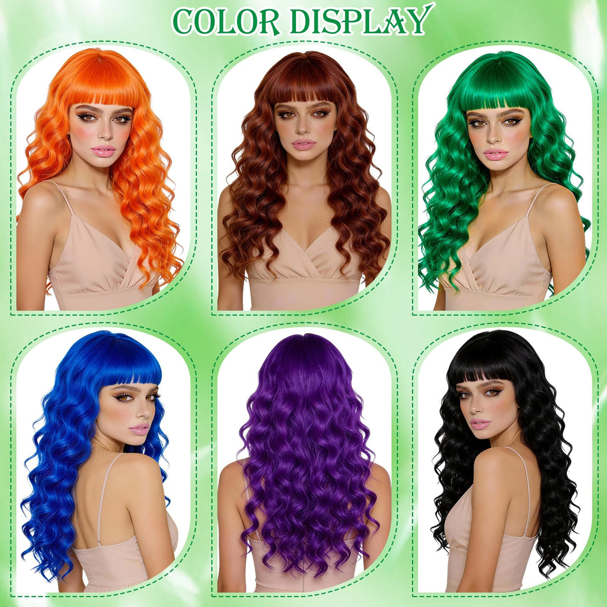 Purple Wig for Women Long Wavy Hair with Heart Sunglasses, Colorful Curly Wigs with Bangs for Birthday Nightclubs Music Festival Photography Funny Bachelorette Mardi Gras Party Supplies