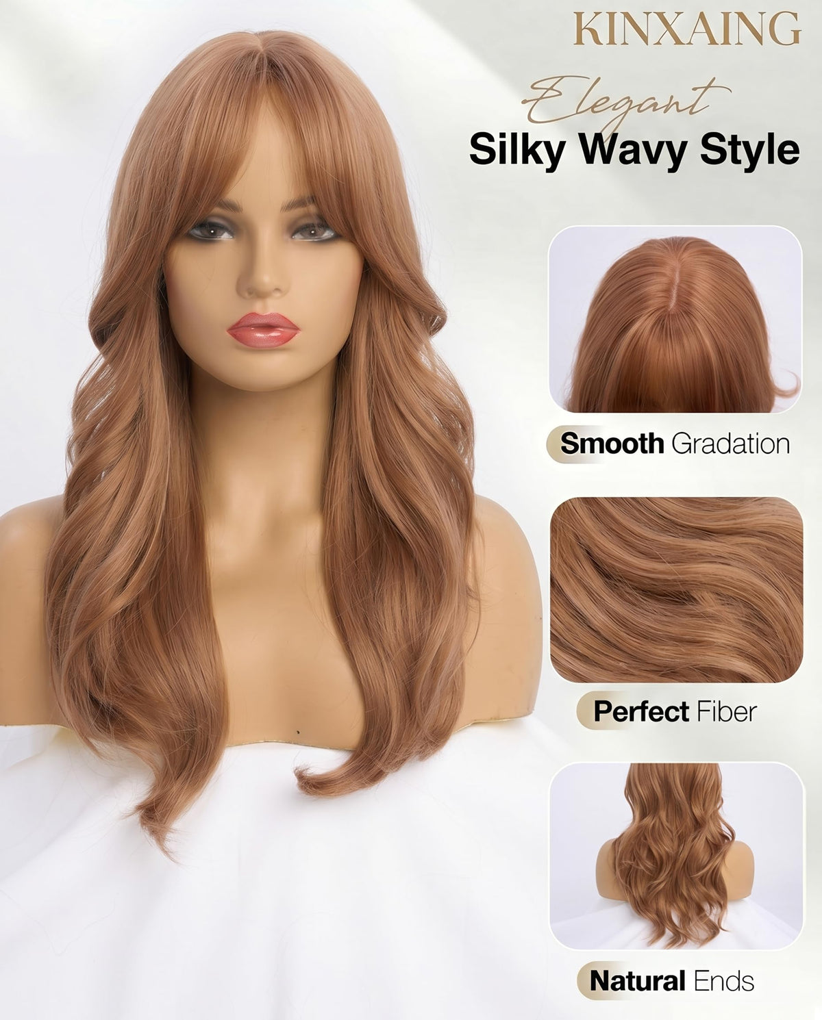 Ombre Pink Wavy Wig with Curtain Bangs 26 Inch – Long Layered Synthetic Hair Wig for Women, Natural Looking Dark Root Heat Resistant Wig, Soft Thick Full Wig for Daily Wear Party Cosplay
