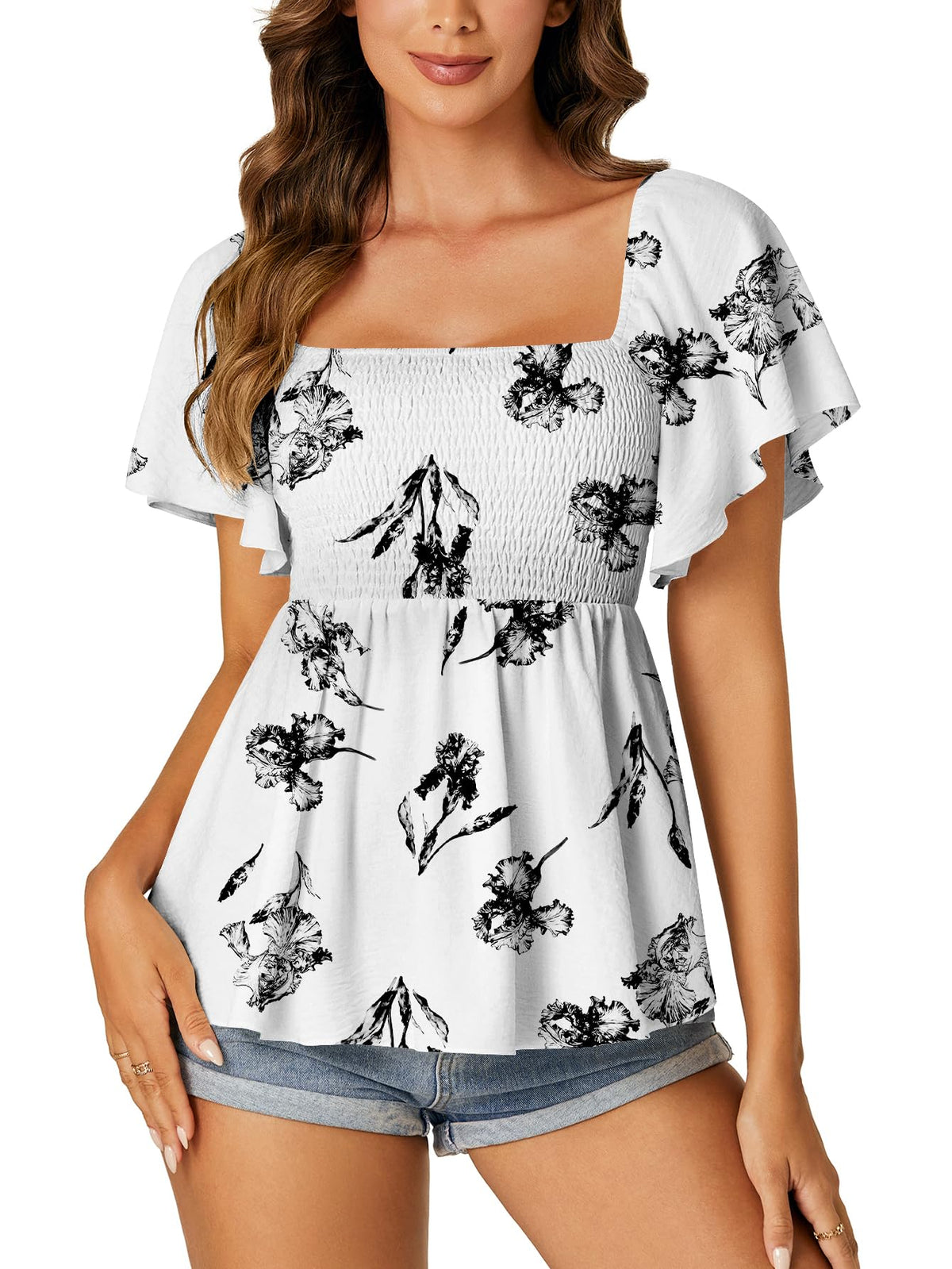 LYANER Women's Square Neck Cute Peplum Top