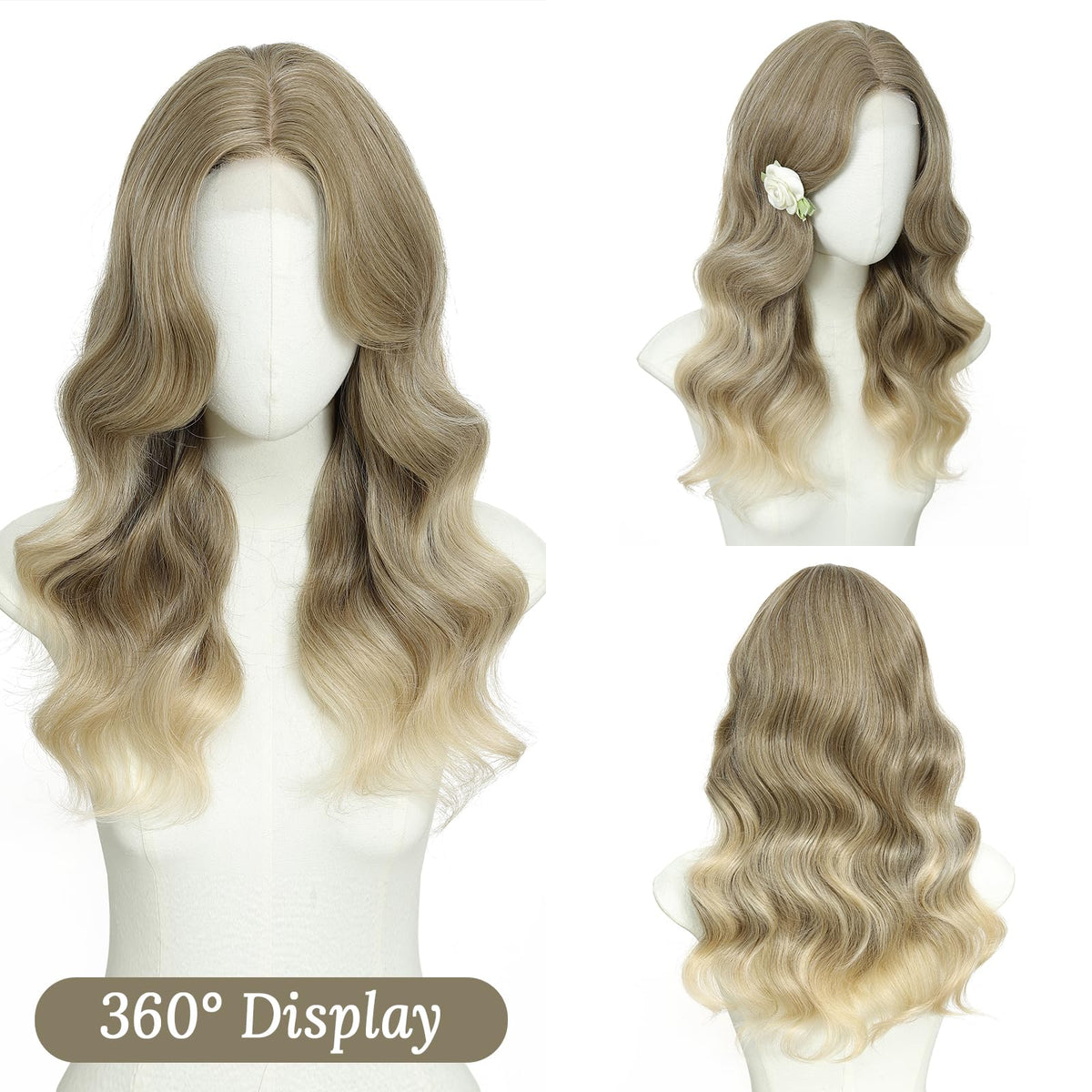 MORICA Ombre Dark Green Wigs for Women, 18 Inch Wavy Middle Part Wig
