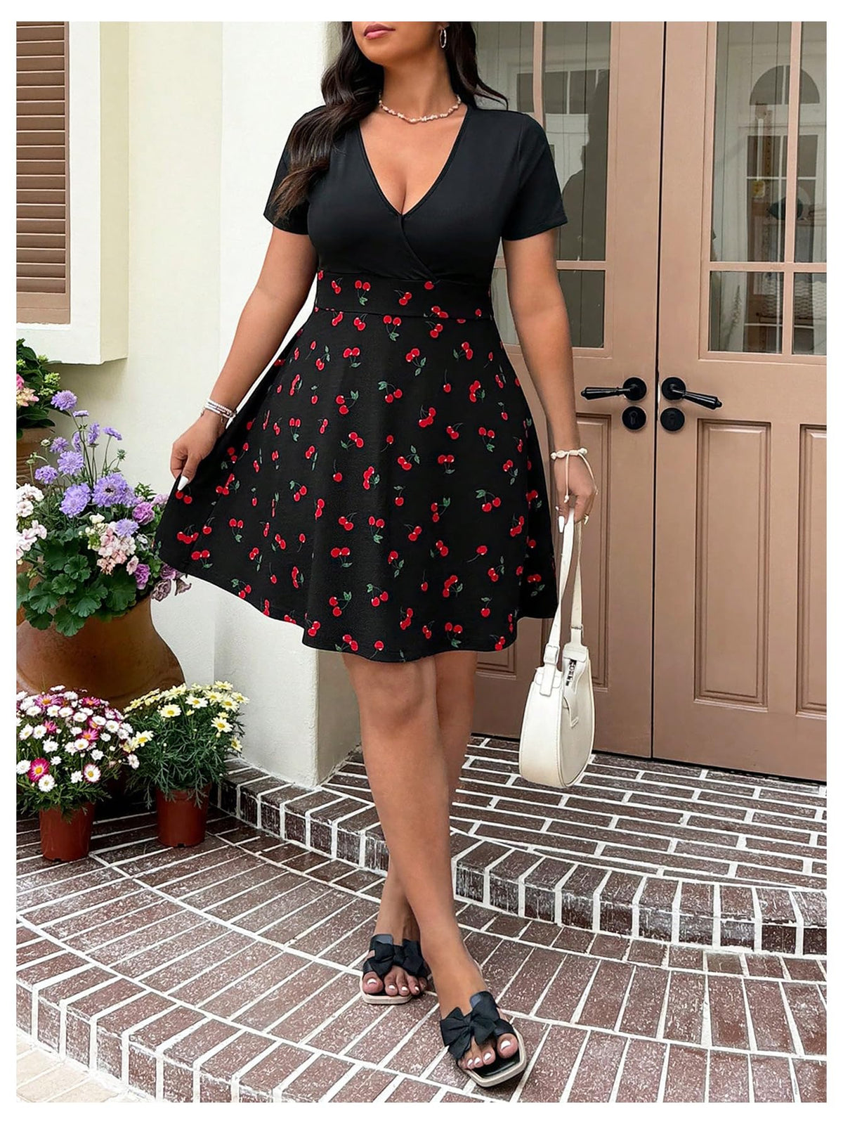 SOLY HUX Women's Plus Size Summer Short Dresses Short Sleeve Print Dress