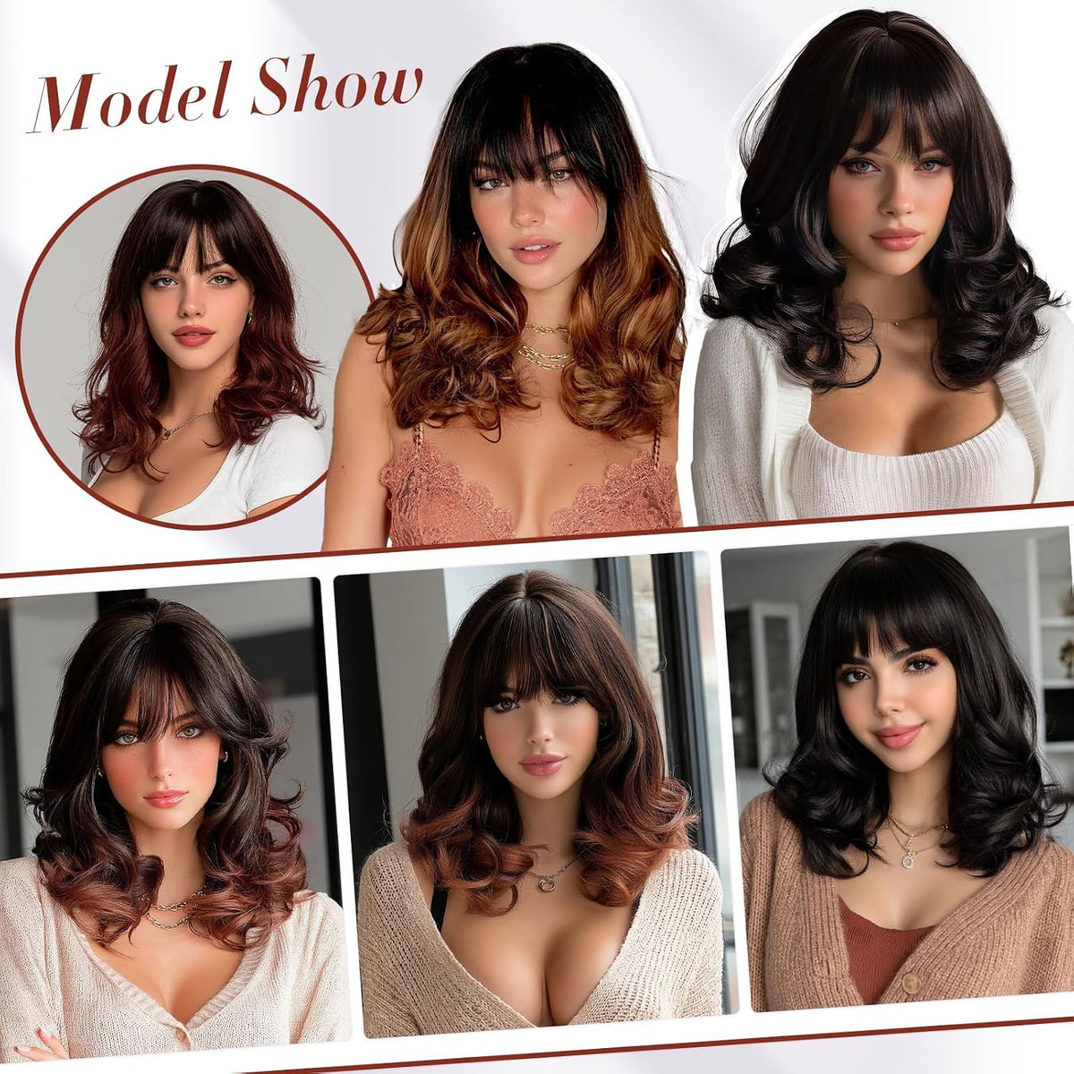 Burgundy Wig with Bangs 16 Inch Ombre Wig for Women