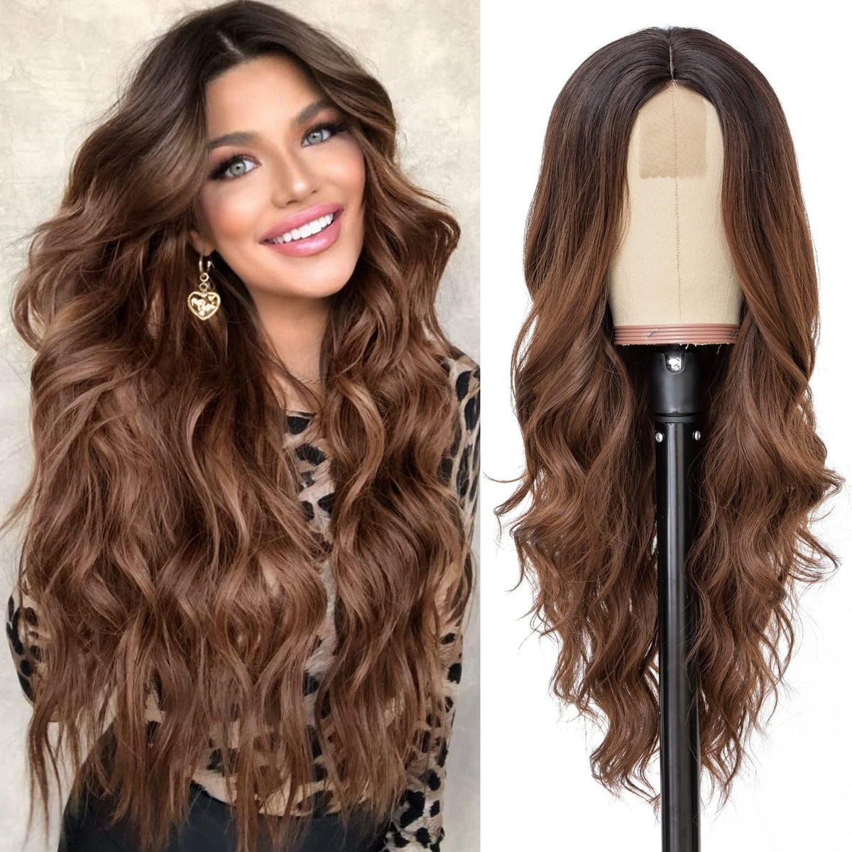 NAYOO Ice Blue Wig for Women, 26 Inch Middle Part Wavy Synthetic Wig