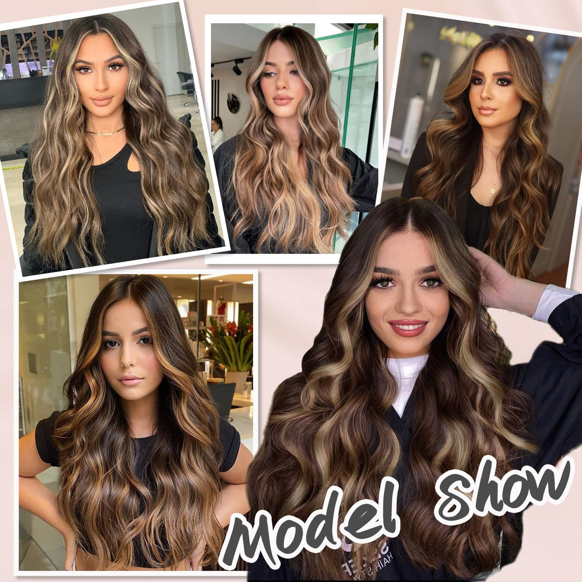 NAYOO 26 Inch Long Wavy Black Wig for Women, Middle Part Natural Looking Synthetic Wig, Heat Resistant Fiber Soft & Lightweight, Realistic Scalp Long Curly Wig for Daily Wear Party Cosplay