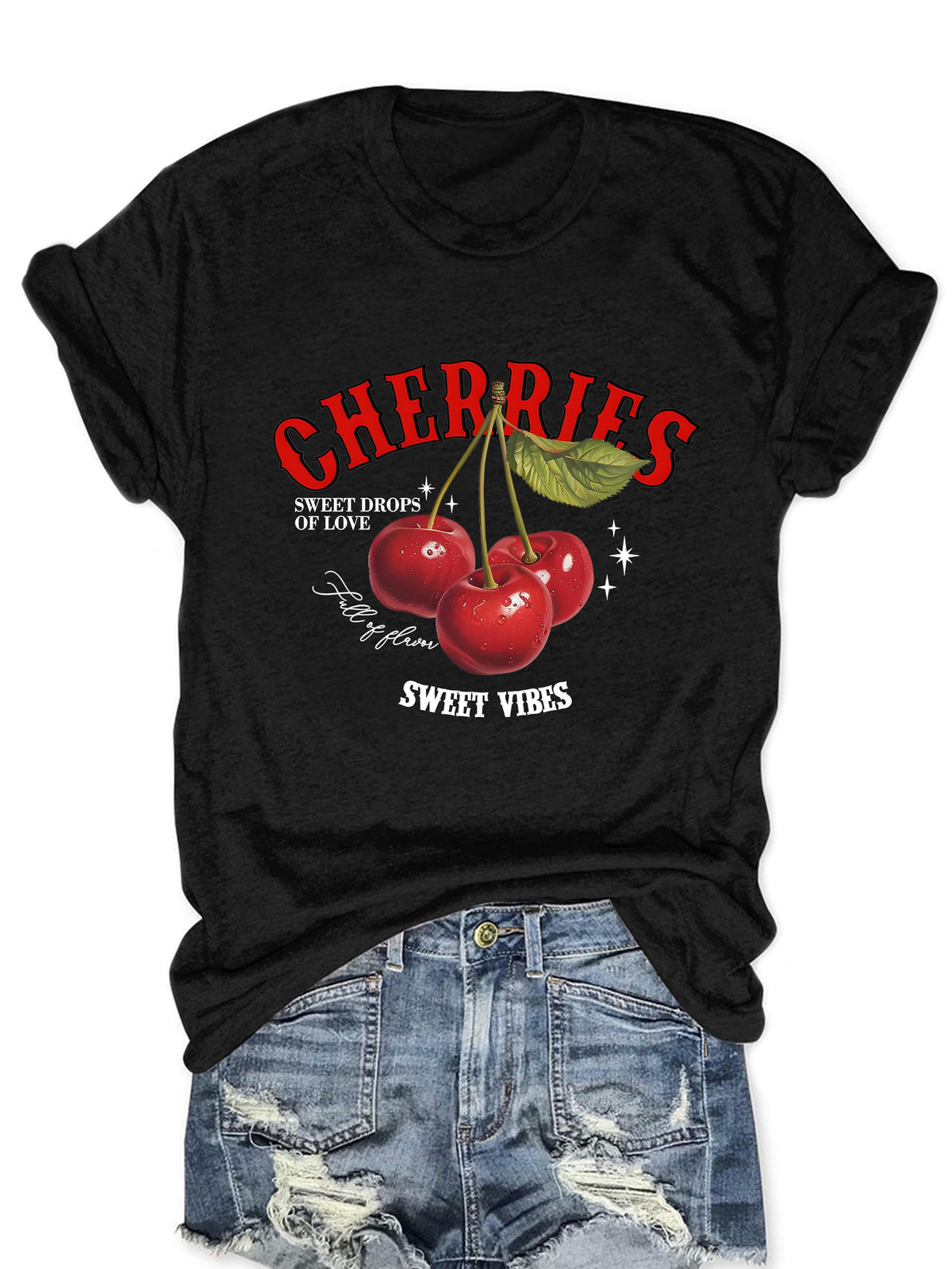Cherry Graphic Tees Sweet Vibe Streetwear Shirt Short Sleeve Tops for Women