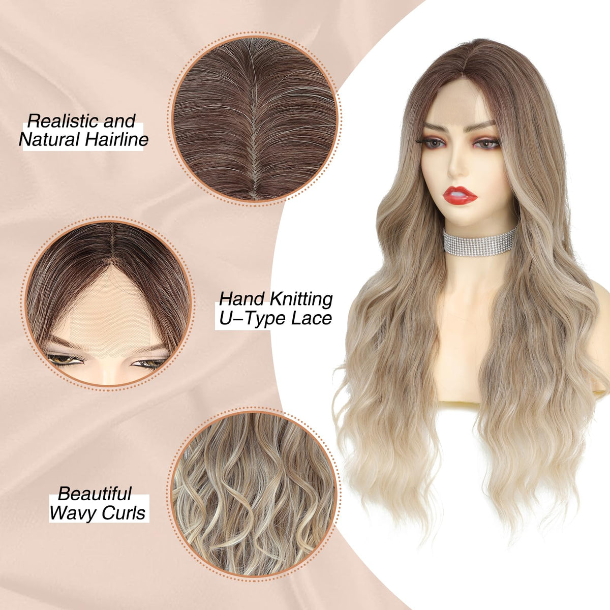 NAYOO 26 Inch Long Wavy Black Wig for Women, Middle Part Natural Looking Synthetic Wig, Heat Resistant Fiber Soft & Lightweight, Realistic Scalp Long Curly Wig for Daily Wear Party Cosplay