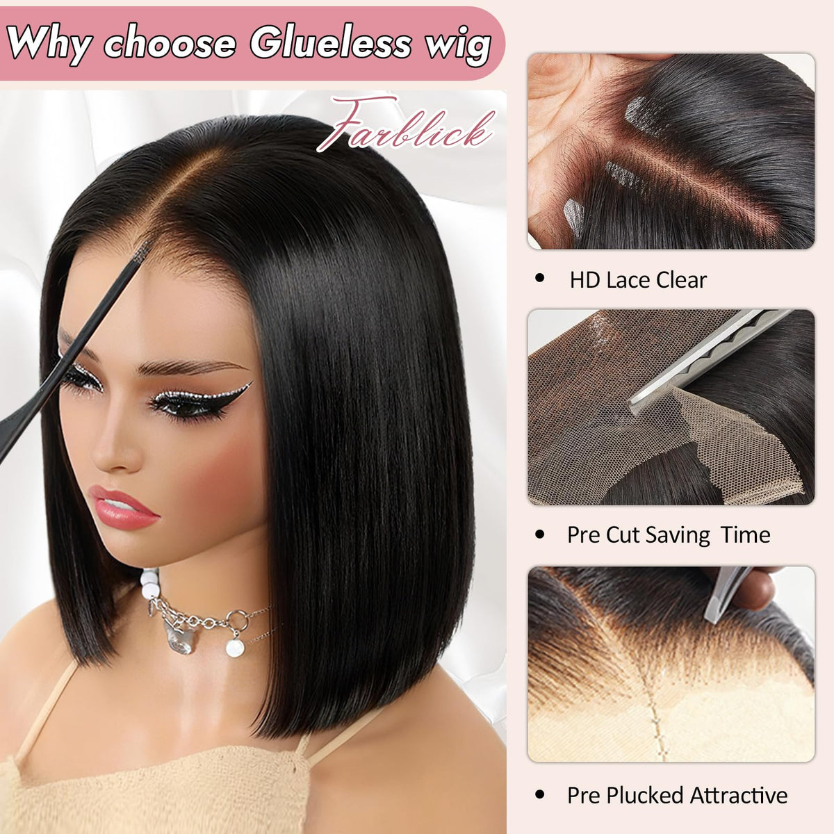 Wear and Go Glueless Wigs Human Hair Pre Cut 6X4 Straight Lace Front Wigs