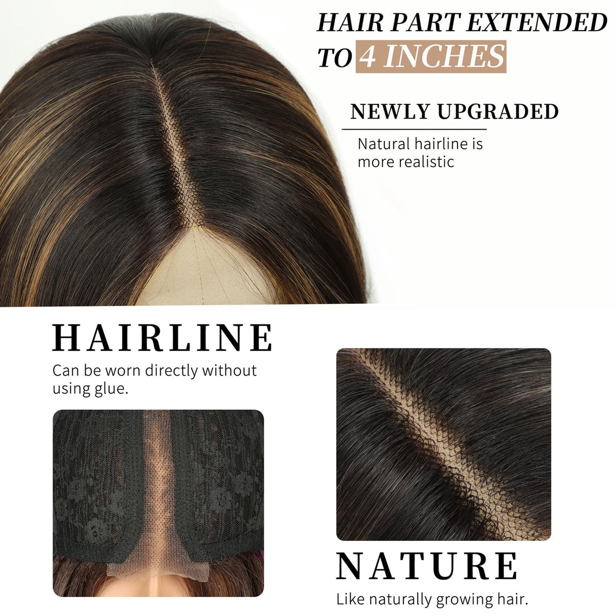 AISI HAIR Black Wig for Women, Long Wavy Lace Hairline Synthetic Wig 26Inch