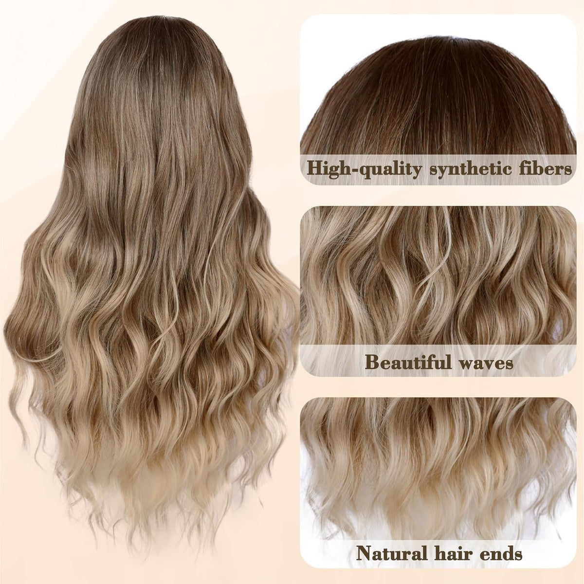 NAYOO Ice Blue Wig for Women, 26 Inch Middle Part Wavy Synthetic Wig
