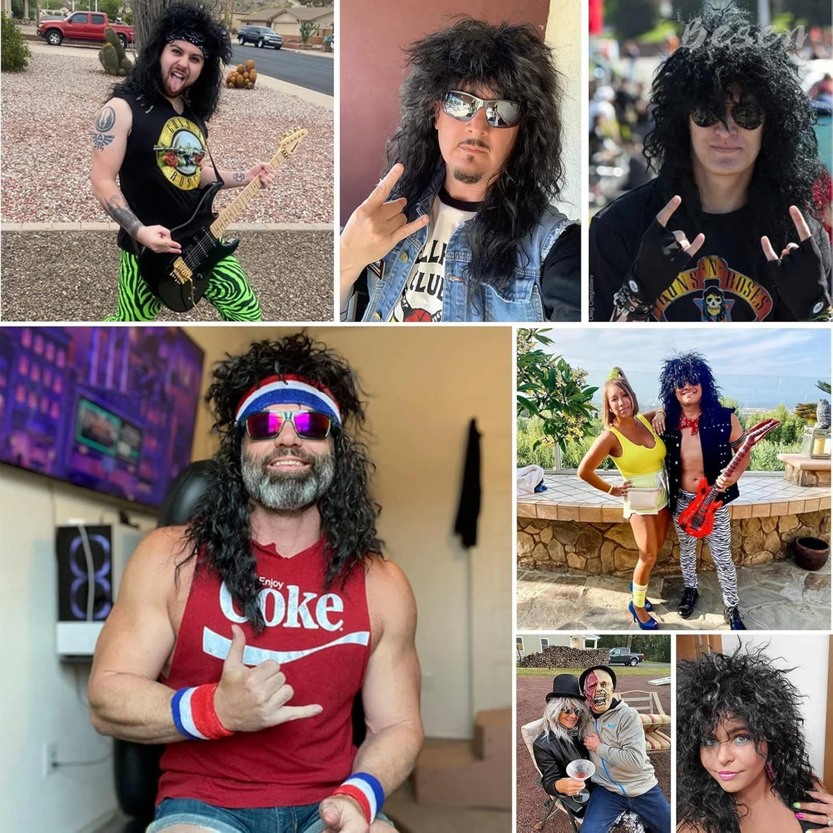 Mens Black Wig Long Curly Natural Hair Wig Layered Wavy for Daily Party Costume Cospaly Halloween