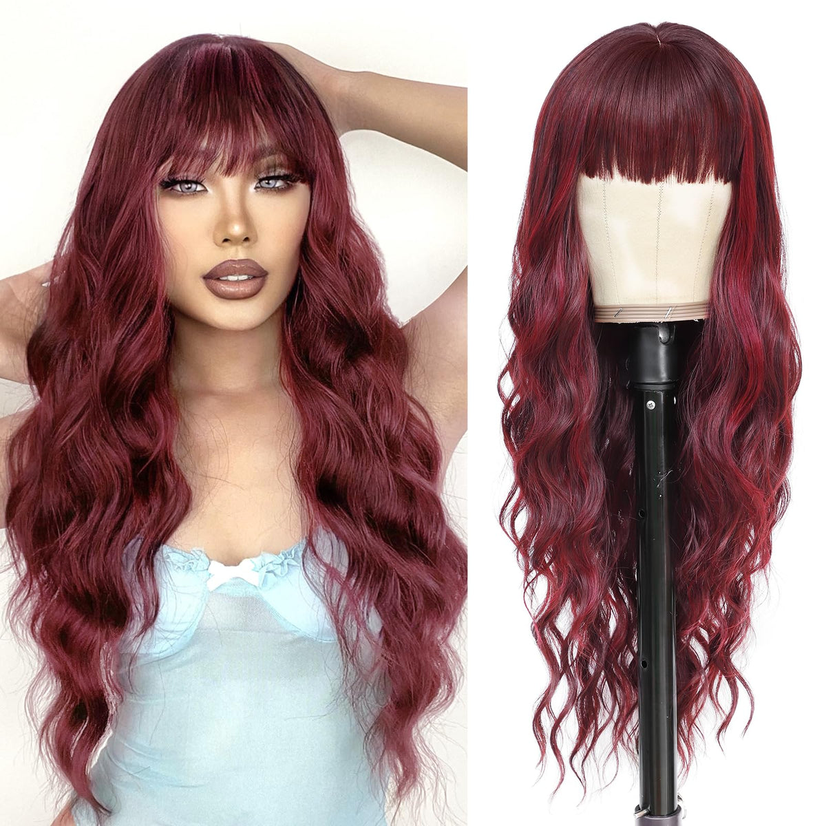 NAYOO Ice Blue Wig for Women, 26 Inch Middle Part Wavy Synthetic Wig