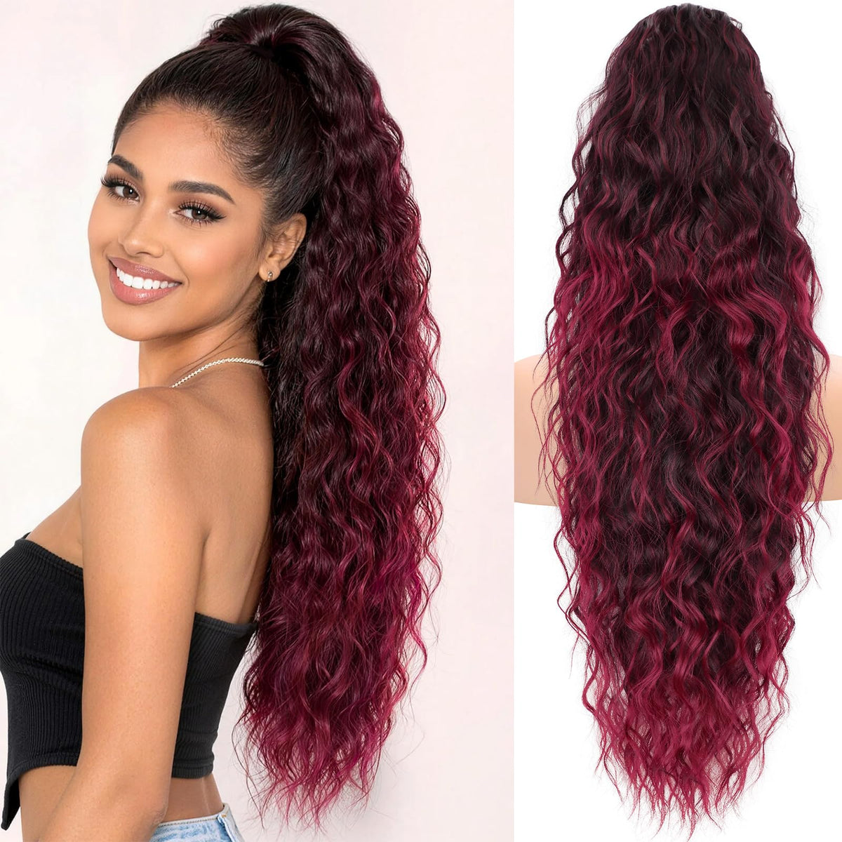 KooKaStyle Long Medium Brown Curly Synthetic Drawstring Ponytail Extension