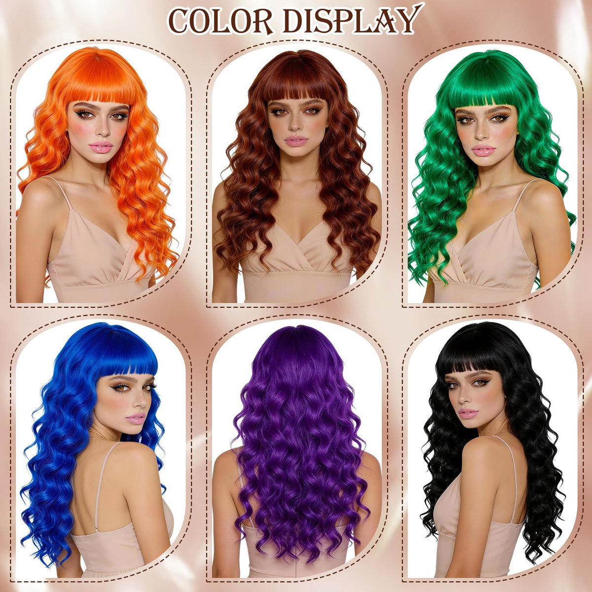 Purple Wig for Women Long Wavy Hair with Heart Sunglasses, Colorful Curly Wigs with Bangs for Birthday Nightclubs Music Festival Photography Funny Bachelorette Mardi Gras Party Supplies