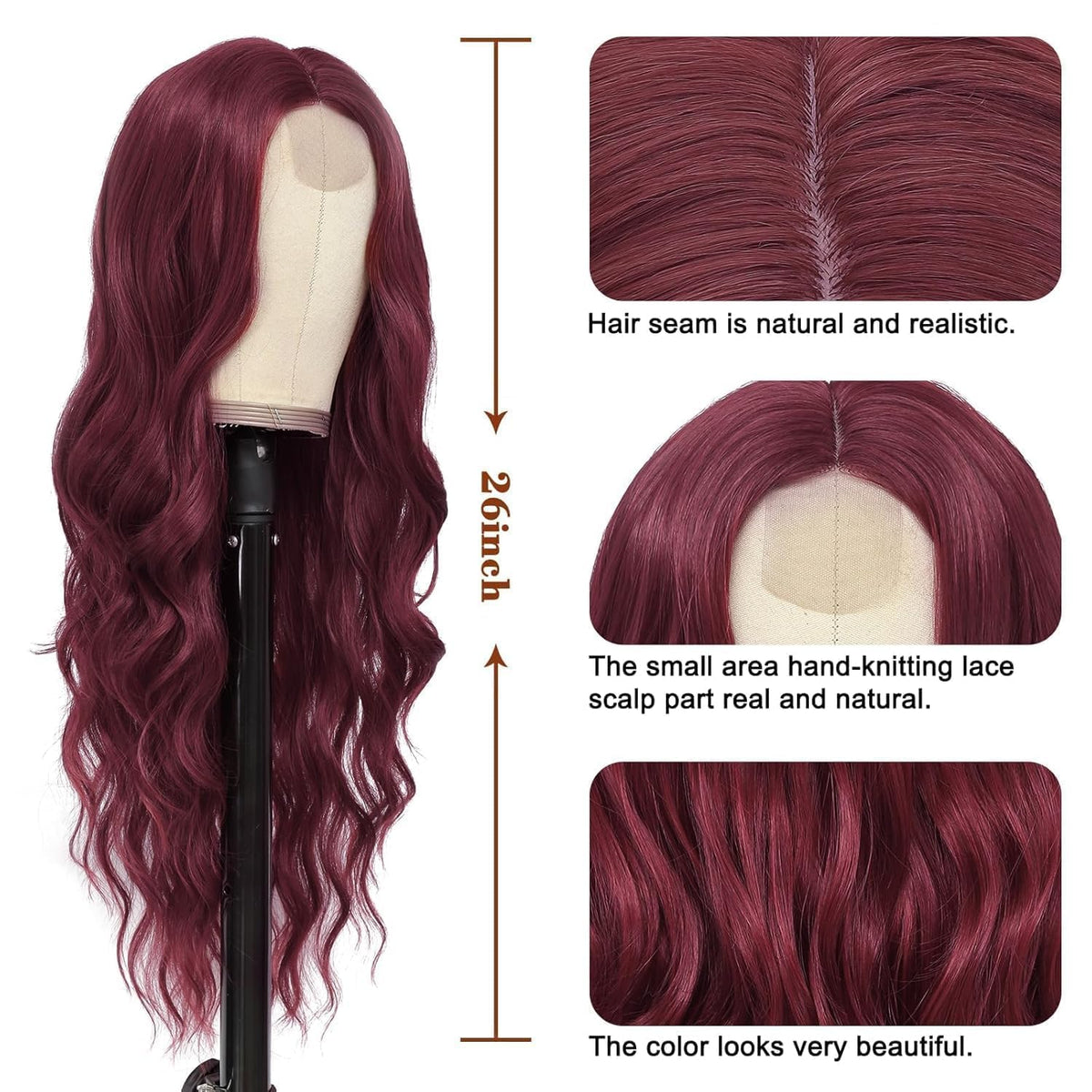 NAYOO Ice Blue Wig for Women, 26 Inch Middle Part Wavy Synthetic Wig