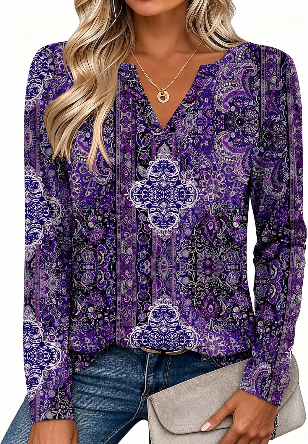 Zeagoo Womens Tops Long Sleeve V Neck Tee Shirts Cute Dressy Casual