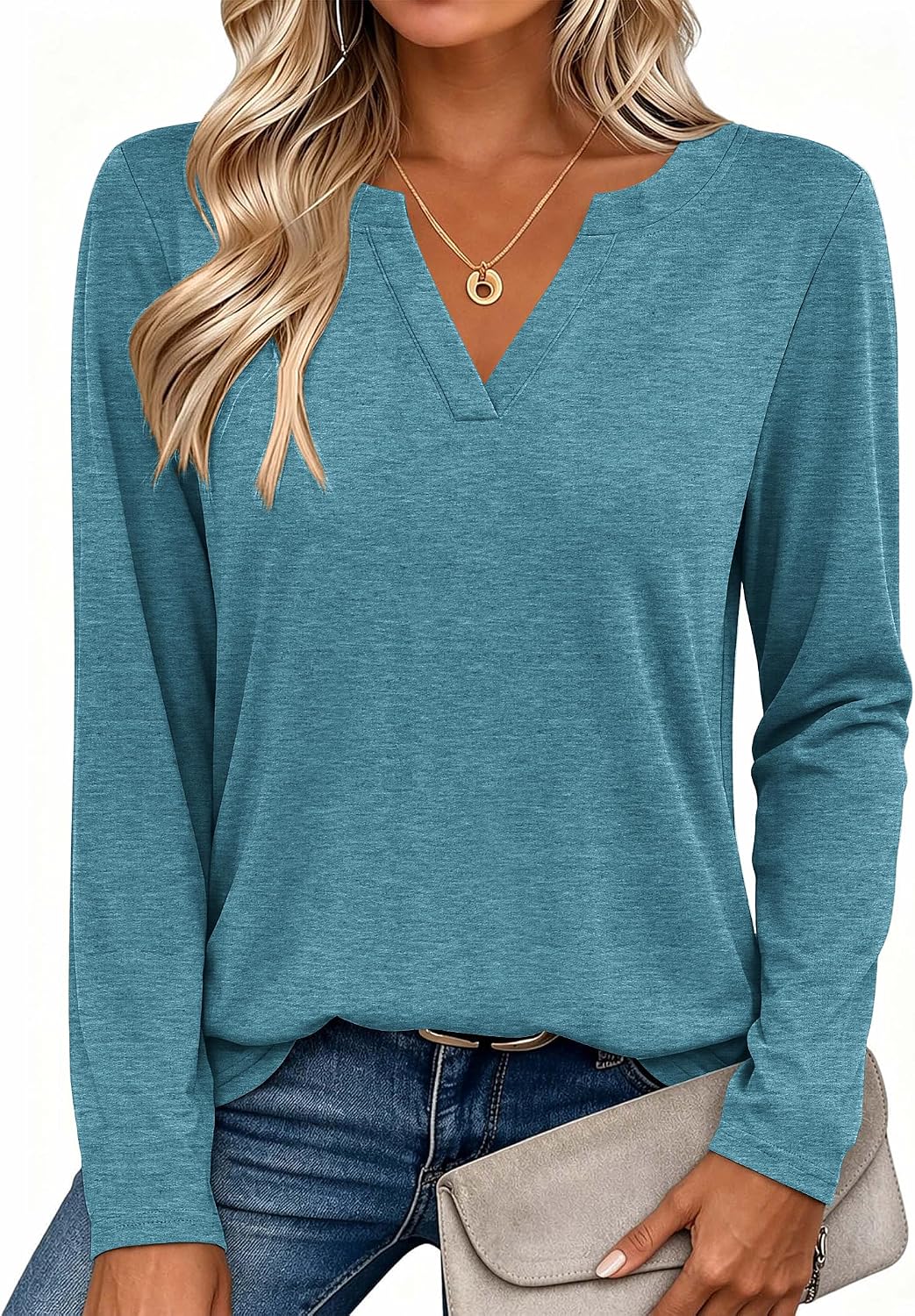 Zeagoo Womens Tops Long Sleeve V Neck Tee Shirts Cute Dressy Casual