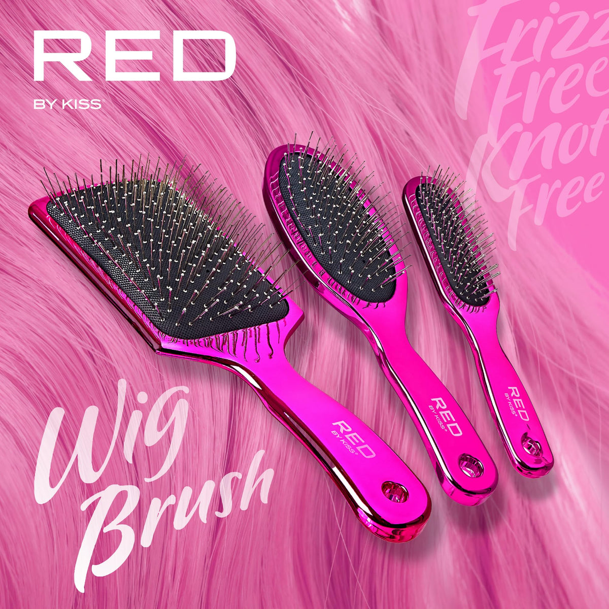 RED by Kiss Anti-Static & Anti-Frizz Wig Brush with Stainless Steel Knot-Free Bristles for Easy Detangling, Smooth Hair & Wigs Without Breakage or Snagging (Mini)