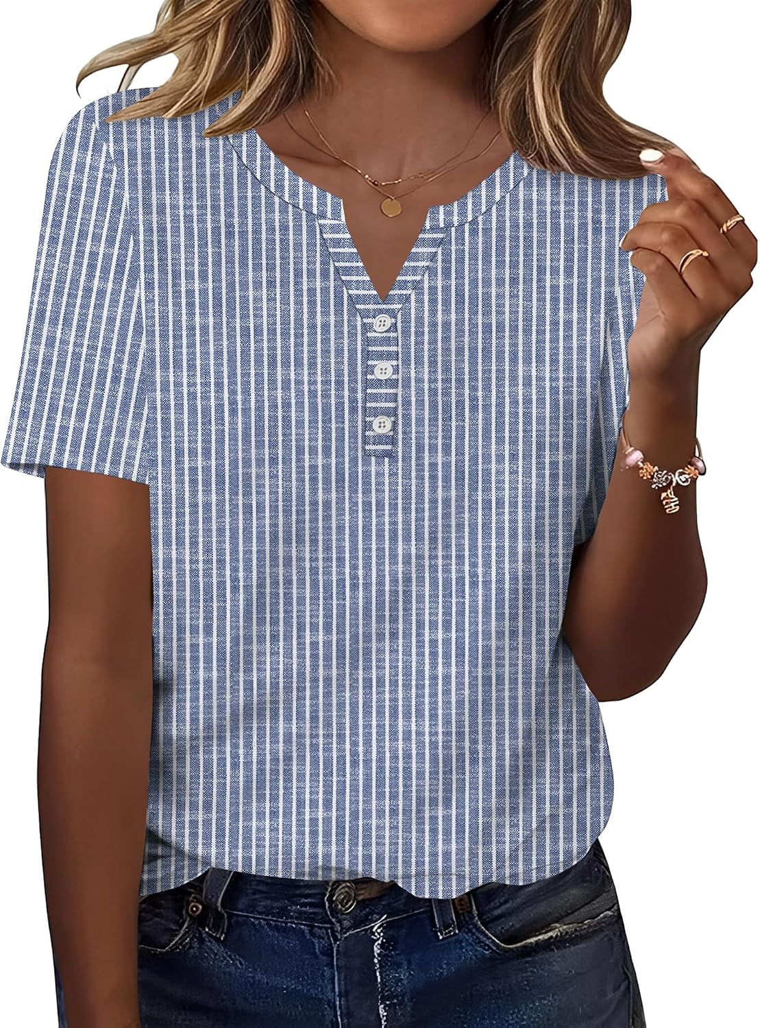 TCOT Women's Tops Dressy Casual Summer Blouses Short Sleeve Button V Neck Spring Tee Shirts