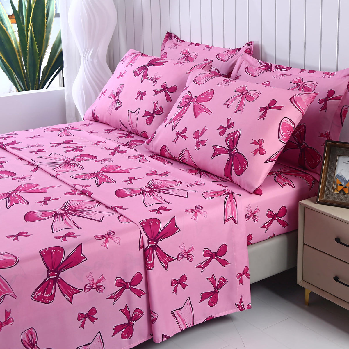 SDIII 4PCS Red Cherry Bed Sheets Set Full, Soft Microfiber Cherry Full Size Bed Sheets, Cute Fruit Patterns Sheet for Girls Boys Kids and Teens