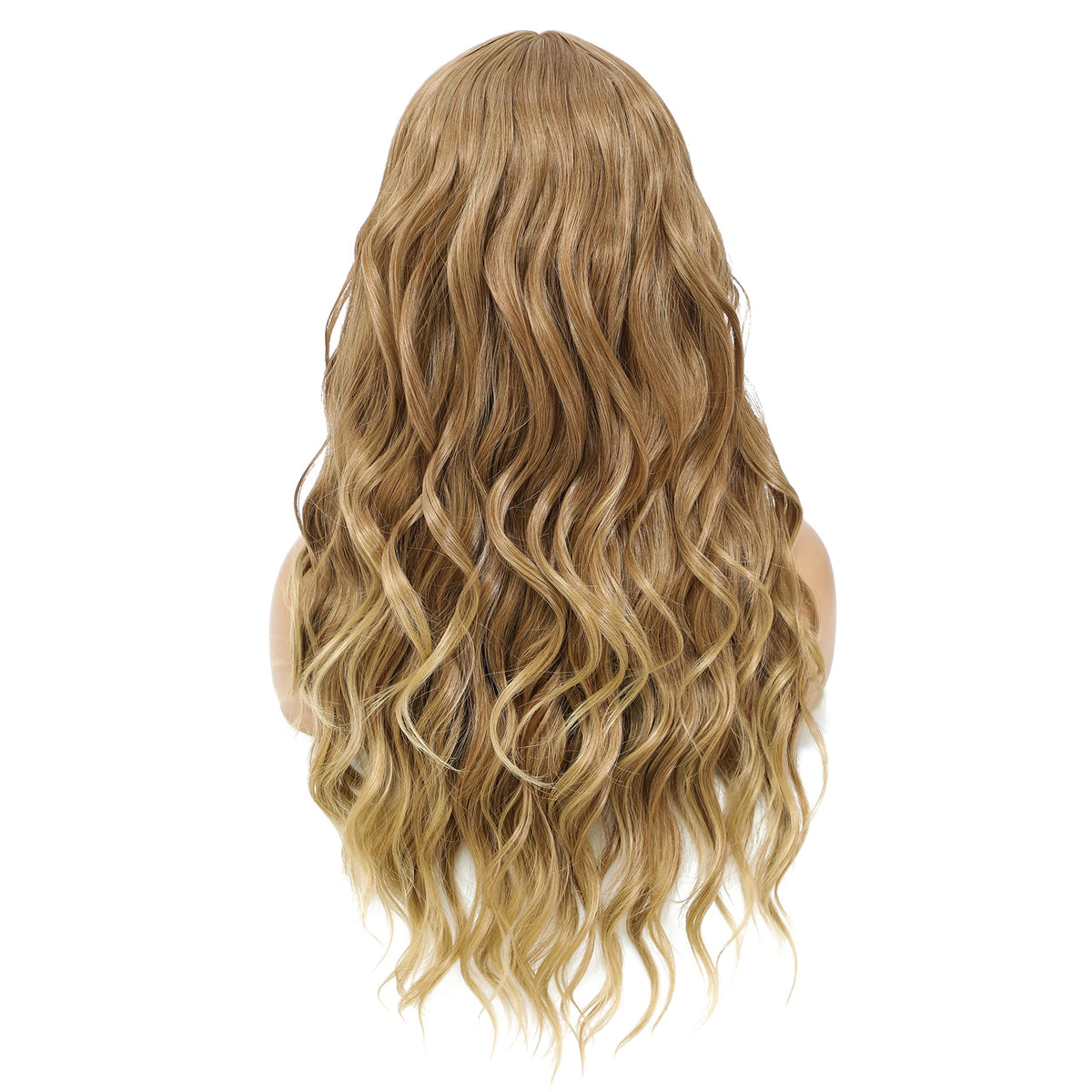 SWACC Long Curly Wavy Wig with Bangs Synthetic Hair Wig for Women with Wig Cap (Pink Ombre)