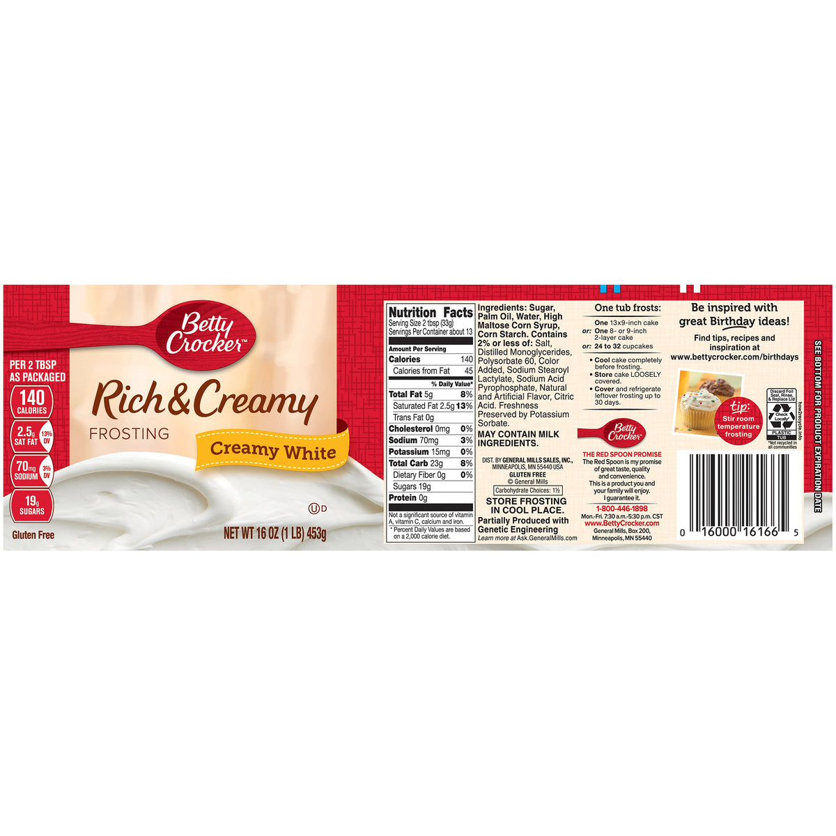 Betty Crocker Gluten Free Rich and Creamy Cherry Frosting, 16 oz, 8 Pack