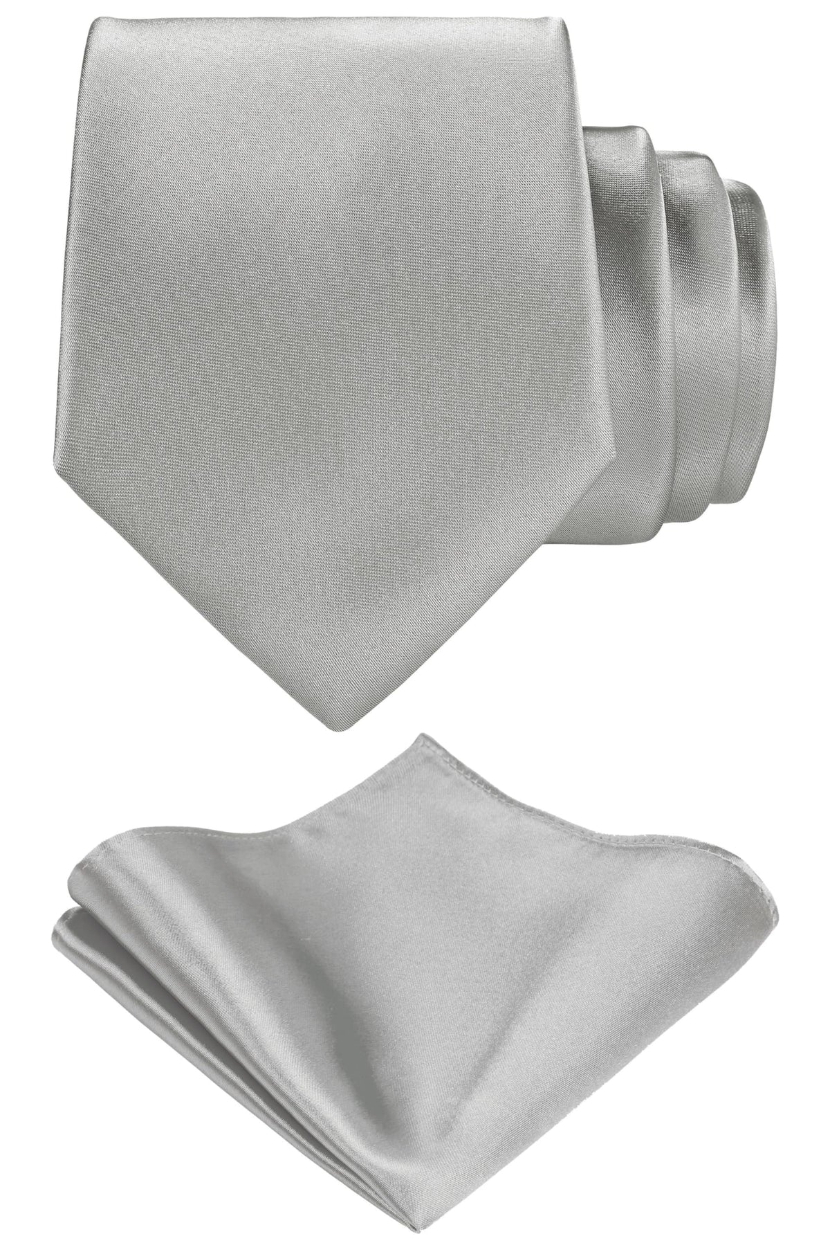 TIE G Solid Satin Woven dyed Color Formal Black Necktie and Pocket Square Sets in Gift Box