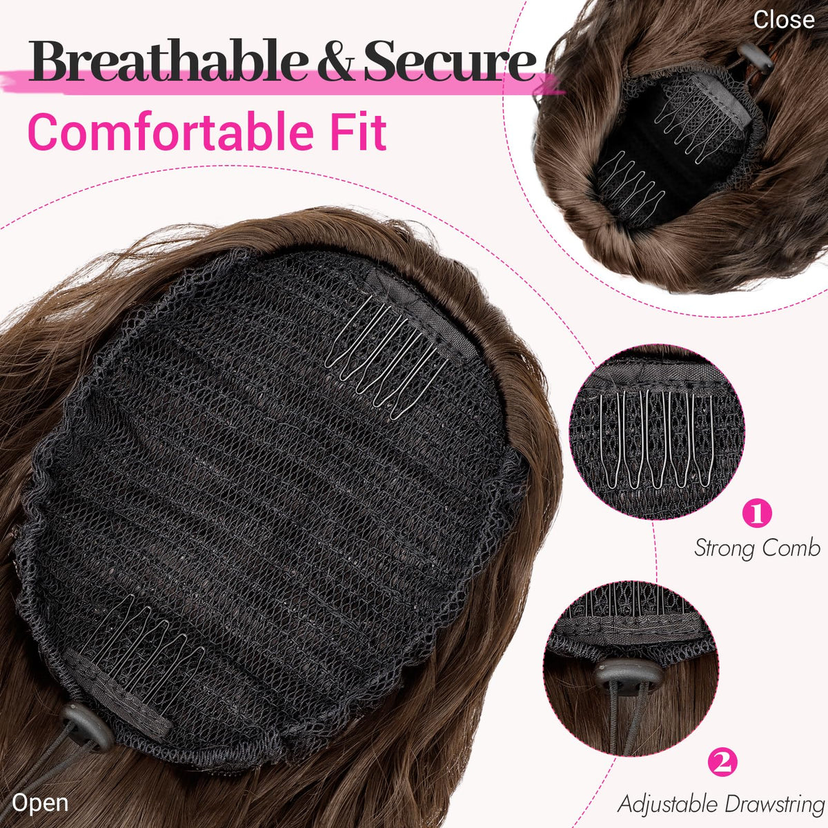 KooKaStyle Long Medium Brown Curly Synthetic Drawstring Ponytail Extension