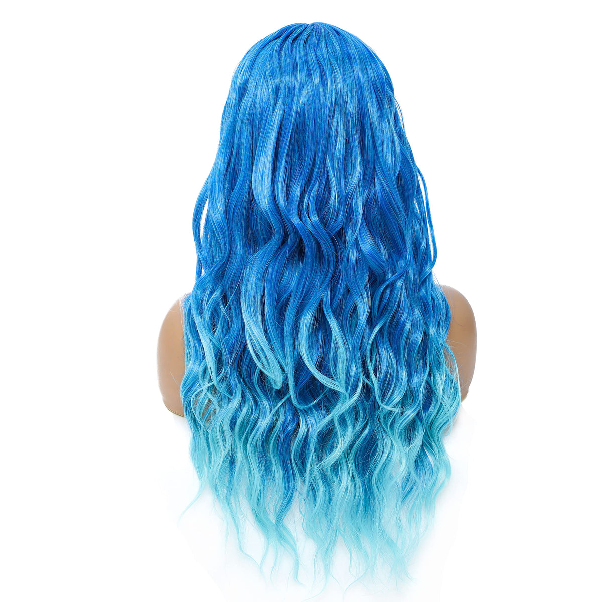 SWACC Long Curly Wavy Wig with Bangs Synthetic Hair Wig for Women with Wig Cap (Pink Ombre)