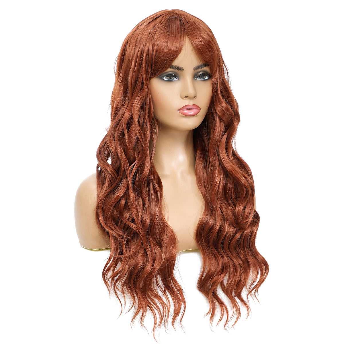 SWACC Long Curly Wavy Wig with Bangs Synthetic Hair Wig for Women with Wig Cap (Pink Ombre)