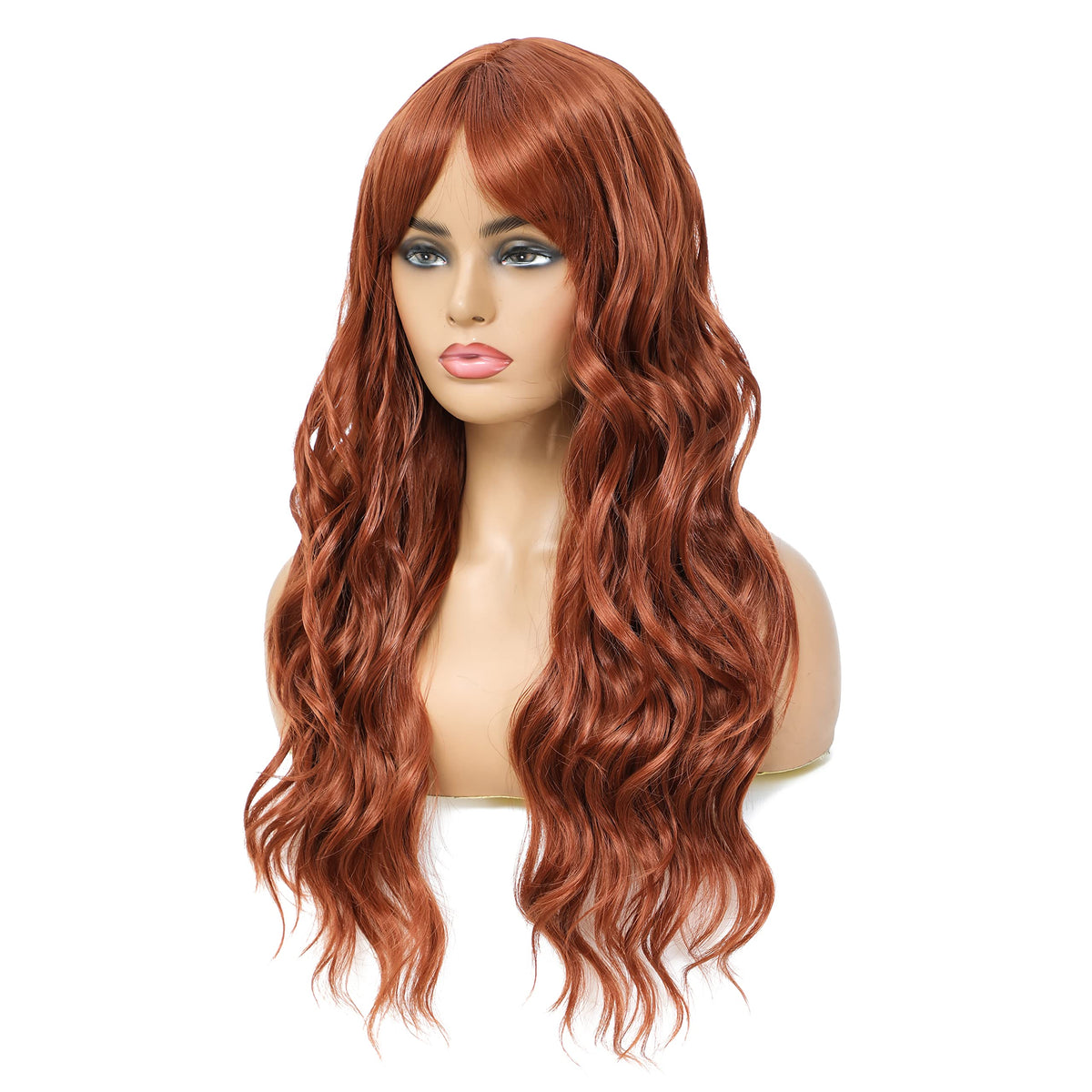 SWACC Long Curly Wavy Wig with Bangs Synthetic Hair Wig for Women with Wig Cap (Pink Ombre)