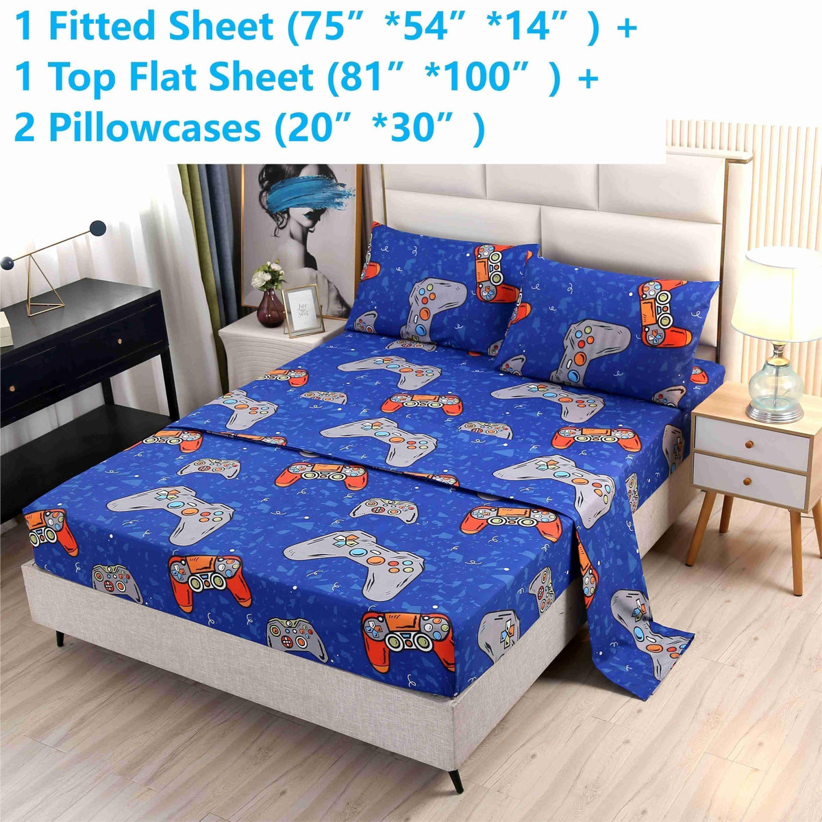 SDIII 4PCS Red Cherry Bed Sheets Set Full, Soft Microfiber Cherry Full Size Bed Sheets, Cute Fruit Patterns Sheet for Girls Boys Kids and Teens