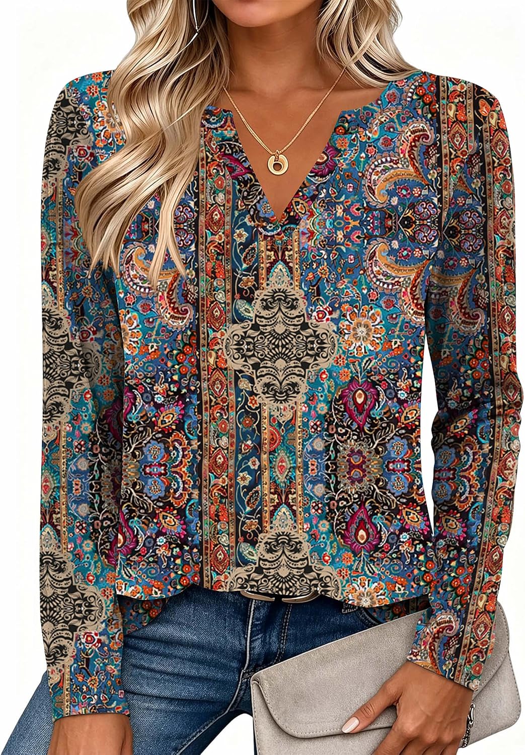 Zeagoo Womens Tops Long Sleeve V Neck Tee Shirts Cute Dressy Casual