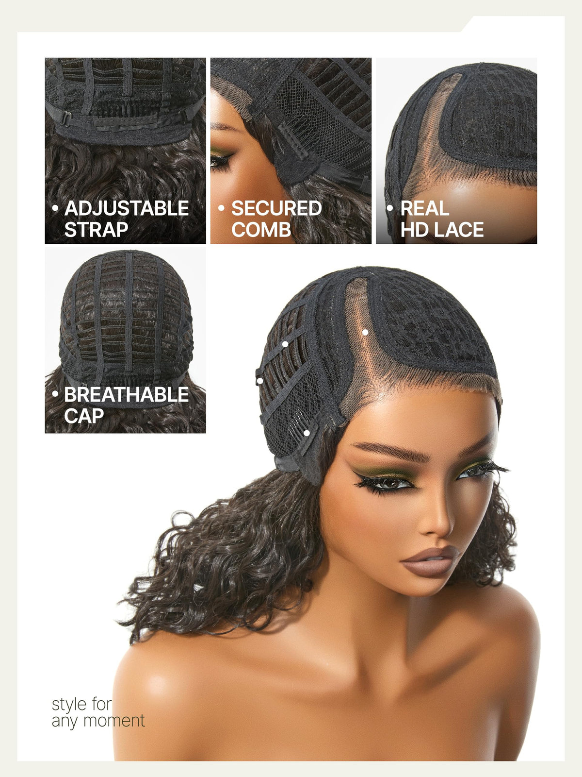 Frodio Curly Water Wave Glueless Wig 12'' Short Curly Wigs Honey Brown Mix