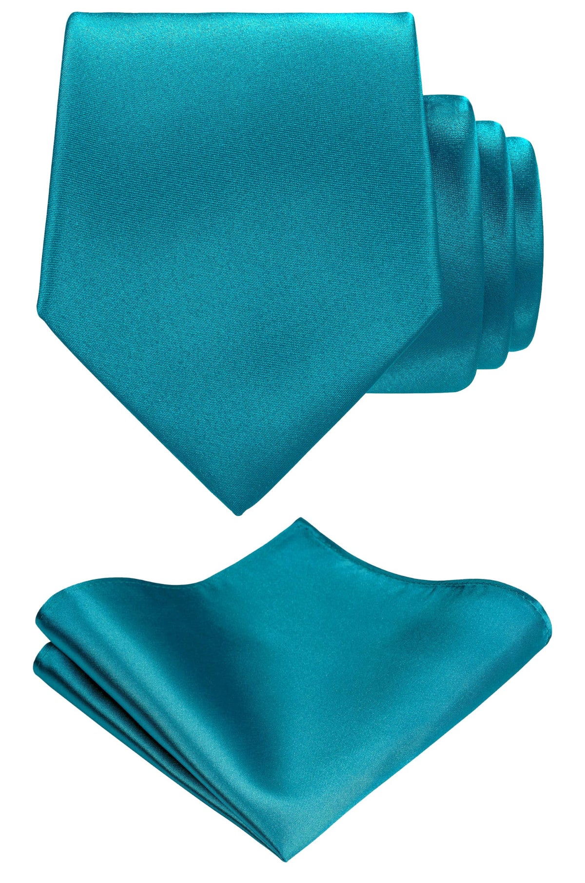 TIE G Solid Satin Woven dyed Color Formal Black Necktie and Pocket Square Sets in Gift Box