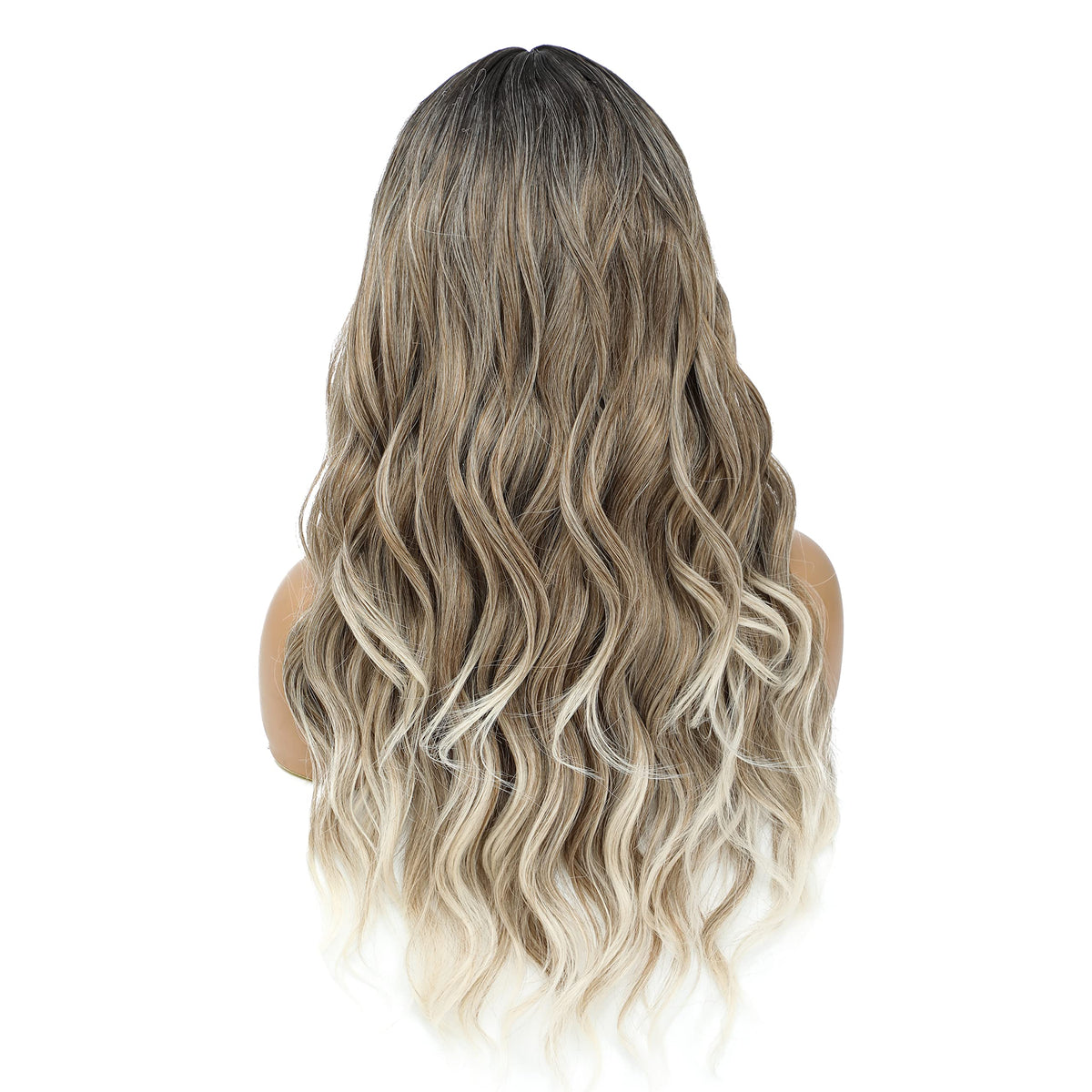 SWACC Long Curly Wavy Wig with Bangs Synthetic Hair Wig for Women with Wig Cap (Pink Ombre)
