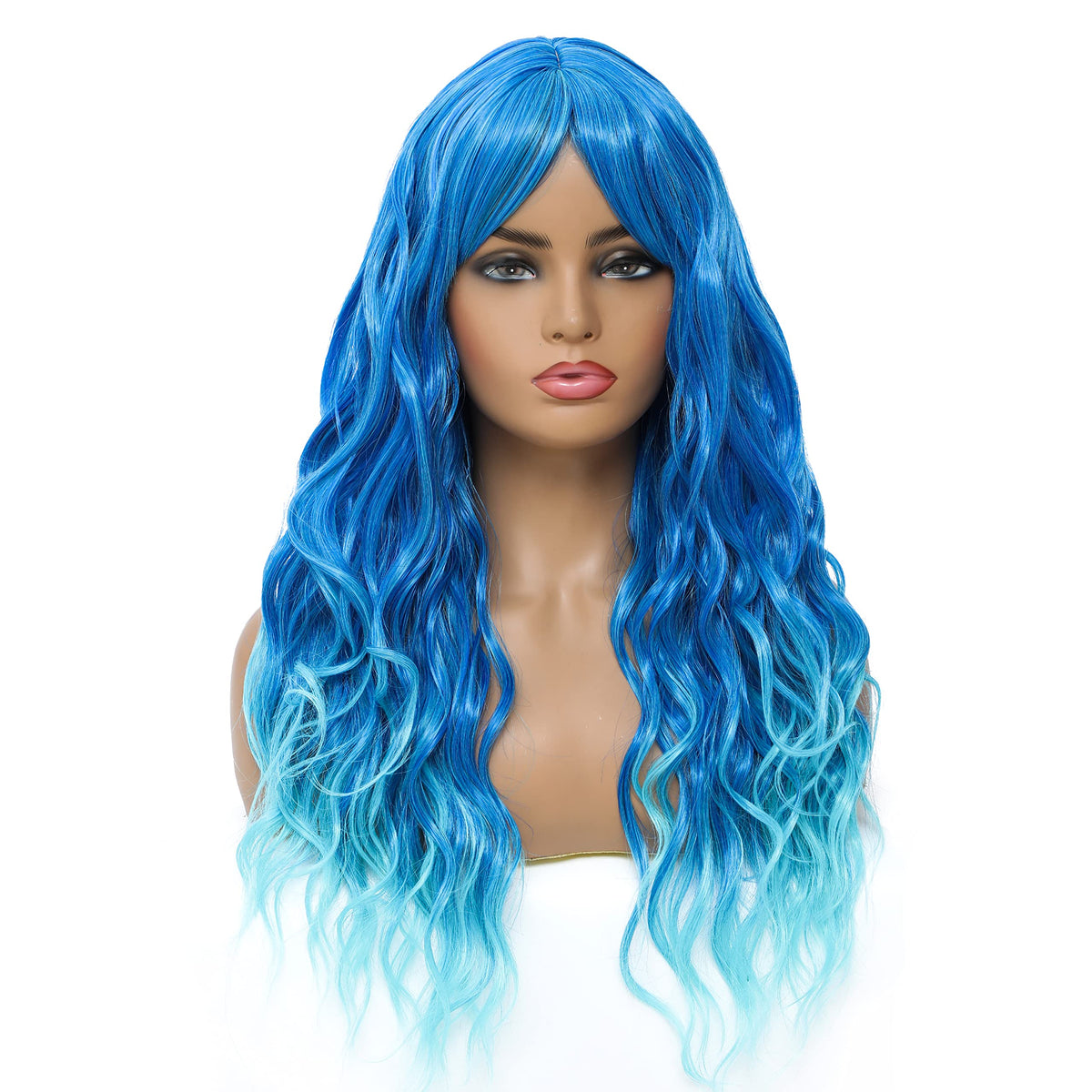 SWACC Long Curly Wavy Wig with Bangs Synthetic Hair Wig for Women with Wig Cap (Pink Ombre)
