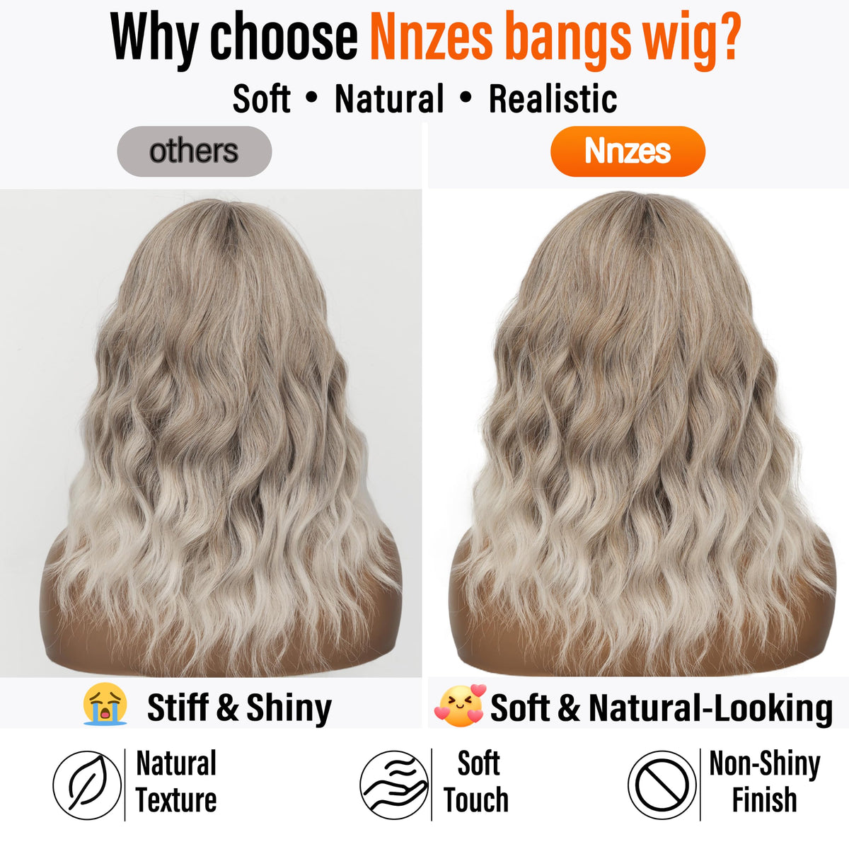 Nnzes Short Wavy Bob Wig with Bangs for Women Shoulder Length Curly Dark Brown with Purple Synthetic Heat-Resistant Fiber Hair for Daily & Party Use
