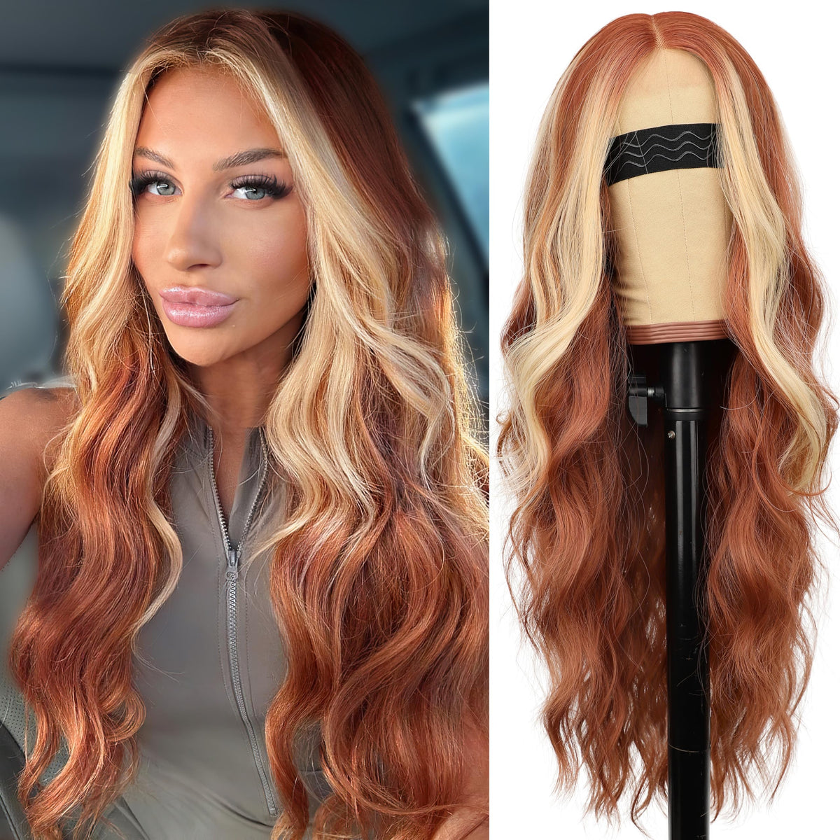 AISI HAIR Black Wig for Women, Long Wavy Lace Hairline Synthetic Wig 26Inch